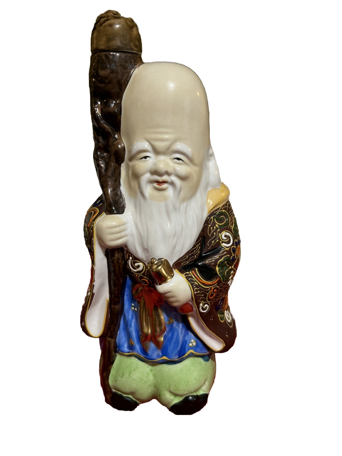 Vintage Beautifully Hand Painted Japanese Elderly Scholar Porcelain Decanter. Vintage Beautifully Hand Painted Japanese Elderly Scholar Porcelain Decanter.
