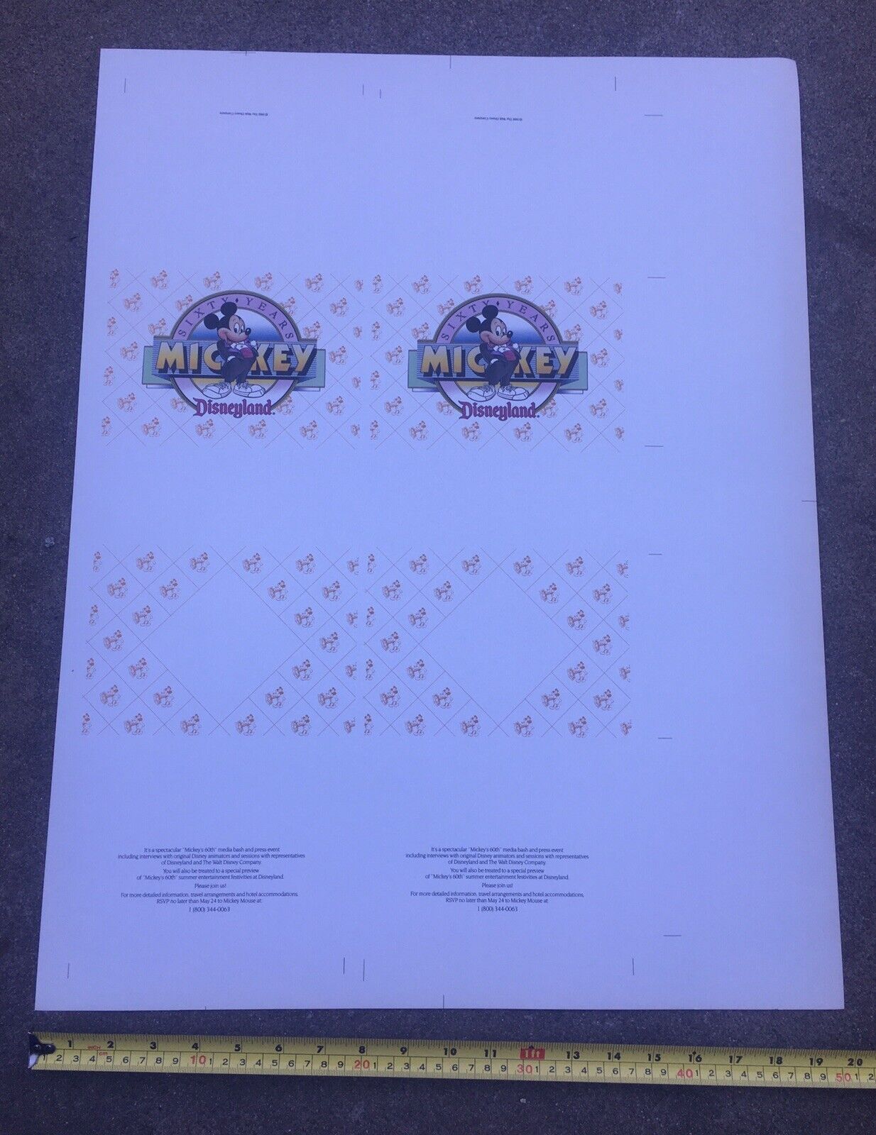 Rare Uncut 1988 Mickey Mouse 60th Birthday Media And Press Invitation Sheet-mint