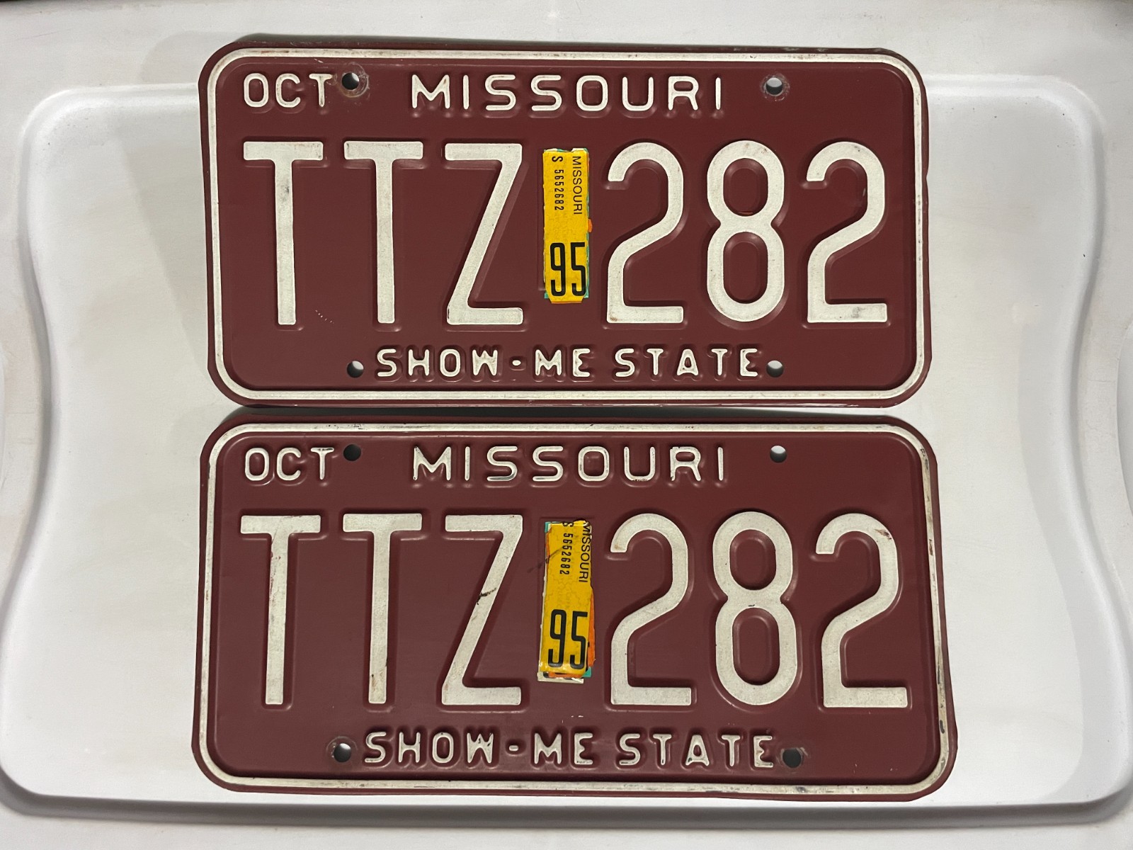 Missouri License Plate Pair of License Plates 1995 October TTZ 282 Missouri License Plate Pair of License Plates 1995 October TTZ 282