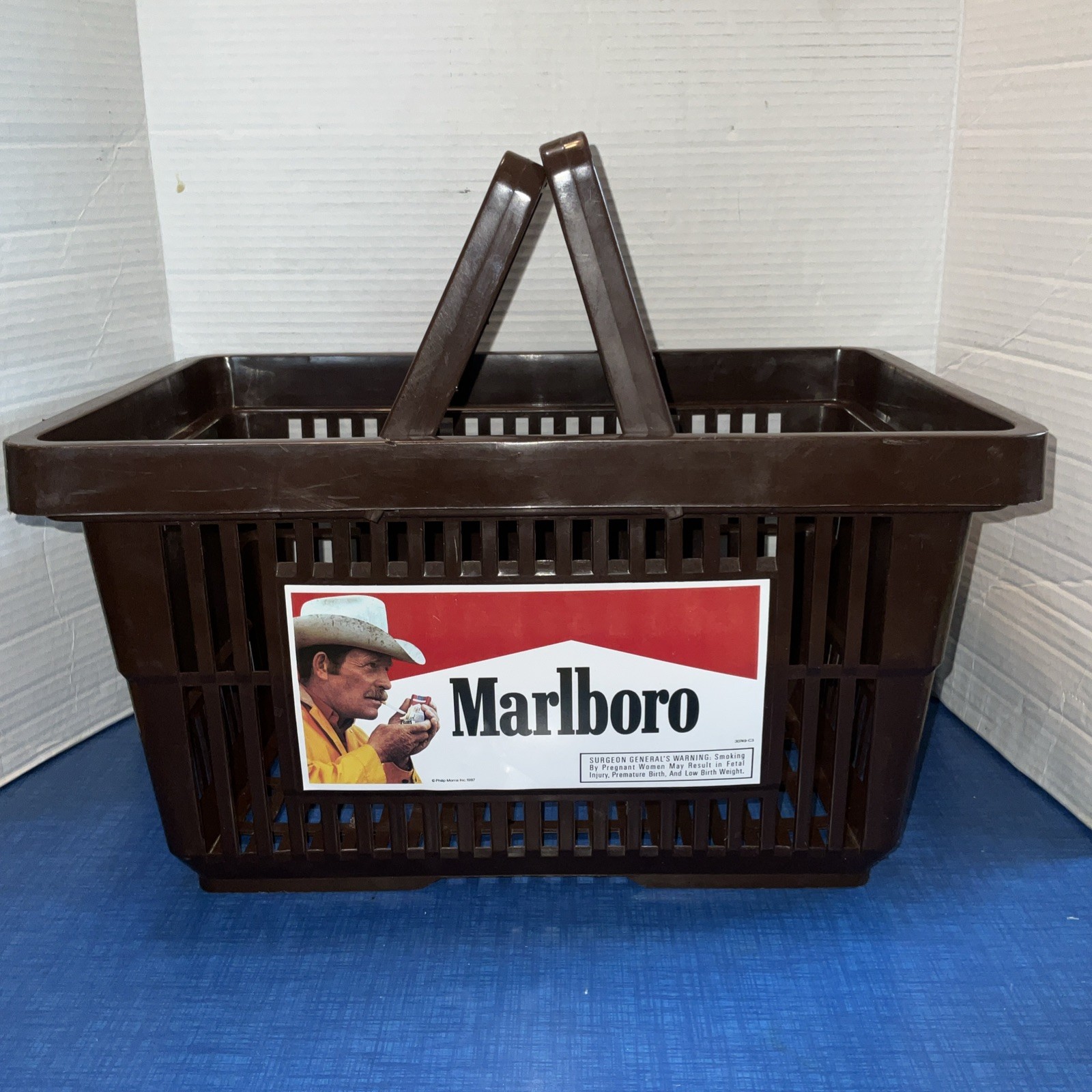 Vintage 1987 Phillip Morris Marlboro Man Shopping Basket Advertising Vintage 1987 Phillip Morris Marlboro Man Shopping Basket Advertising