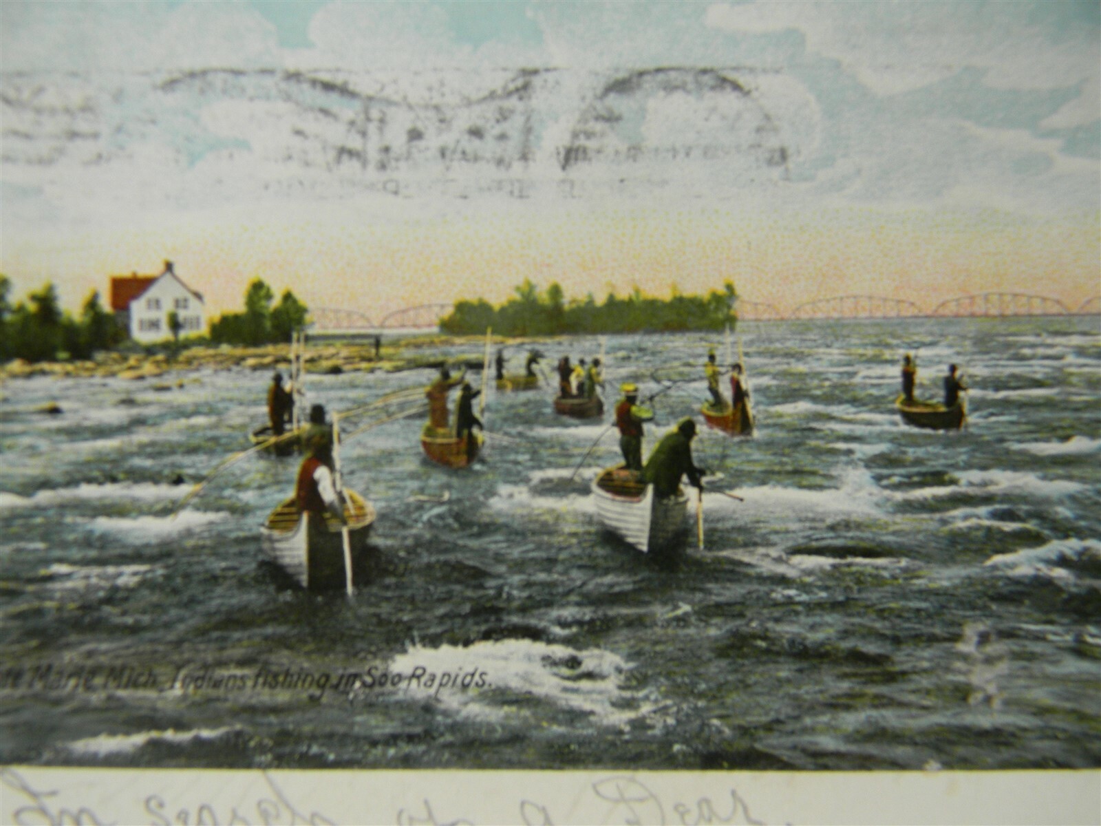 Vintage UDB 1905 Indians Fishing on Soo Rapids Sault Ste Marie Mi. Postcard P22 Vintage UDB 1905 Indians Fishing on Soo Rapids Sault Ste Marie Mi. Postcard P22