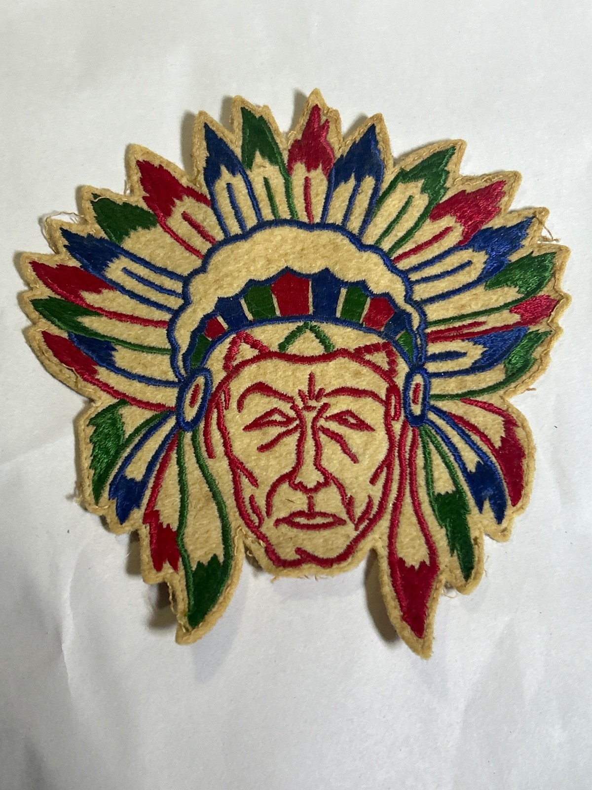 VINTAGE 1960s NATIVE AMERICAN INDIAN CHIEF MOTORCYCLE PATCH Lg Sew on jacket 