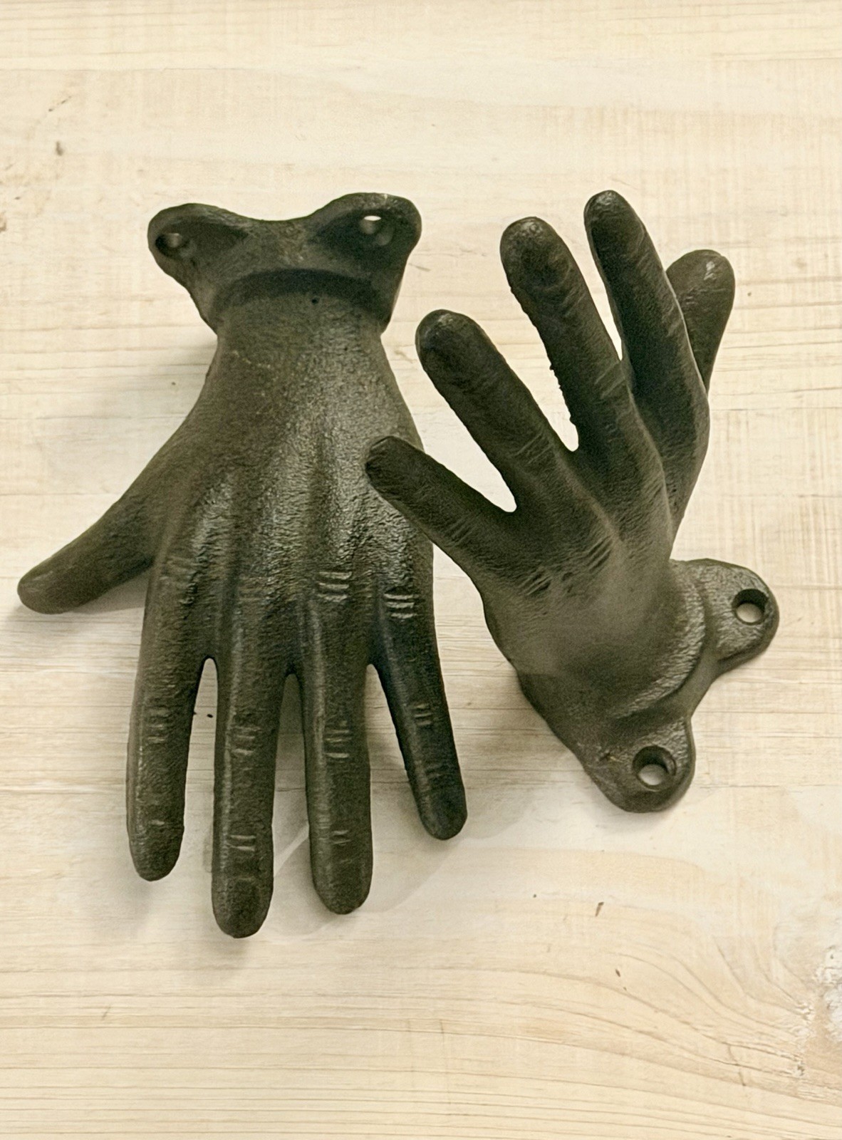 2 Cast Iron Left Hands Bookends Metal Rustic Shelf Table Decor Hand Decor Hooks