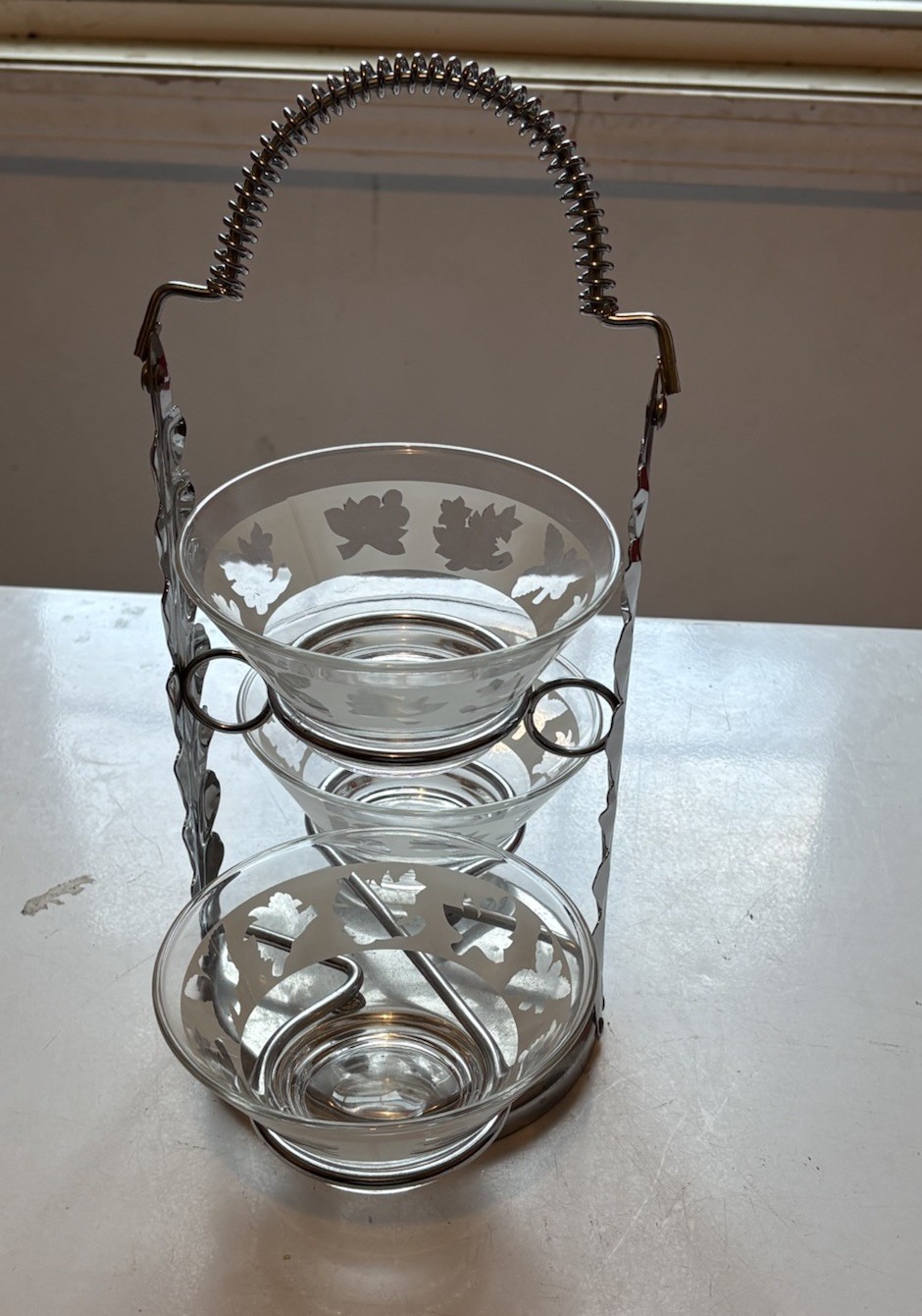 Vintage Mid Century Libbey Glass Company Tiered Condiment Caddy 1950\'s Chrome Vintage Mid Century Libbey Glass Company Tiered Condiment Caddy 1950\'s Chrome