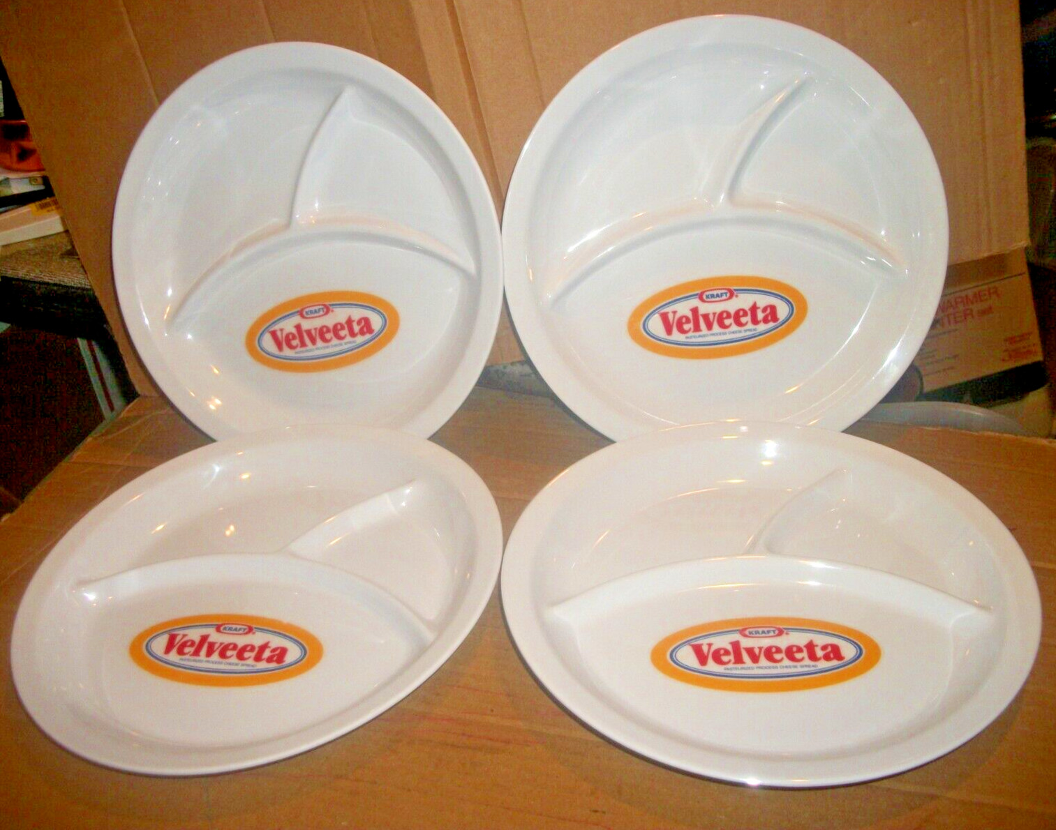 4 VTG Anacapa Melamine Ware Divided Plates Kraft Velveeta Cheese Advertisement