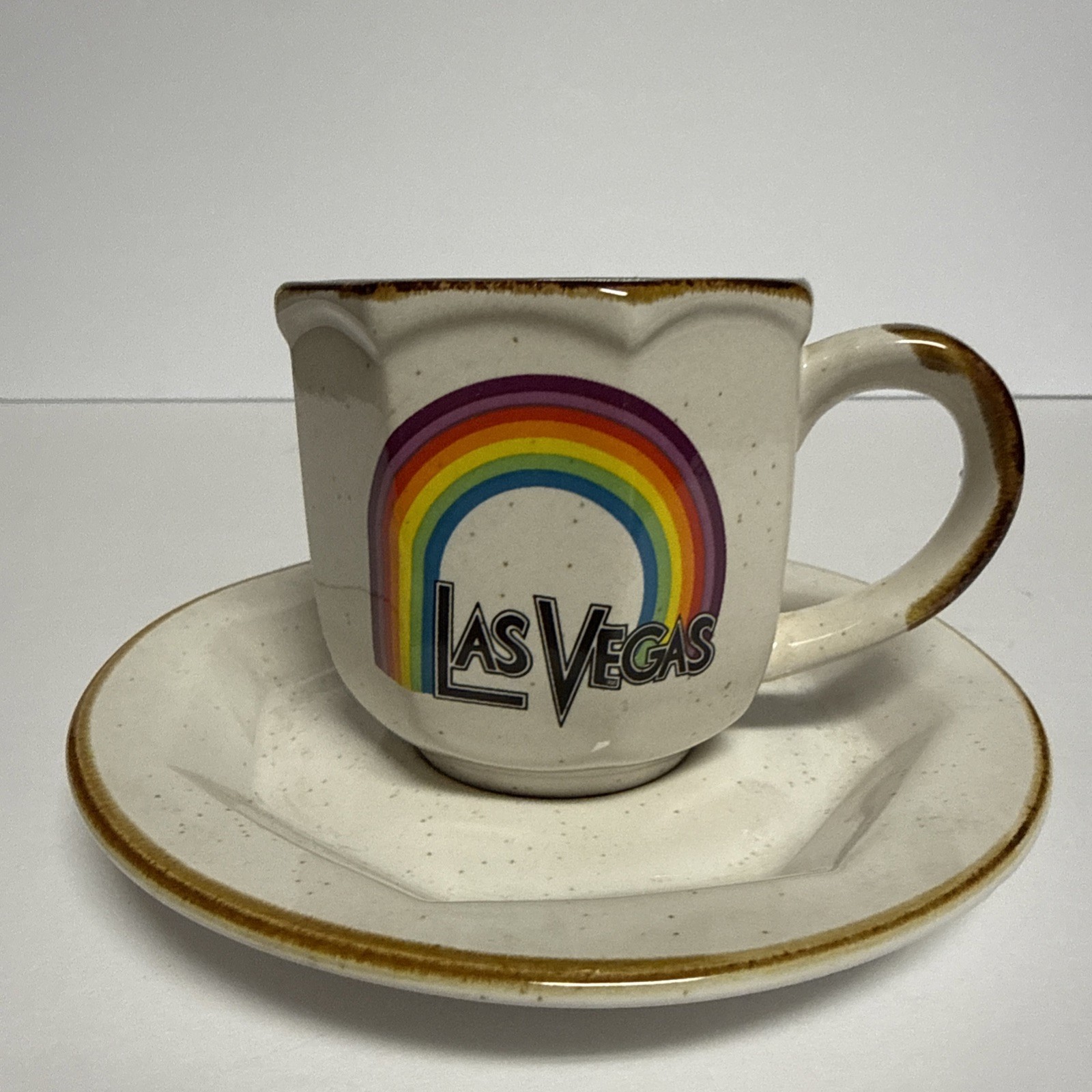 Vintage 1970s Las Vegas Rainbow Souvenir Coffee Tea cup & Saucer Korea Vintage 1970s Las Vegas Rainbow Souvenir Coffee Tea cup & Saucer Korea
