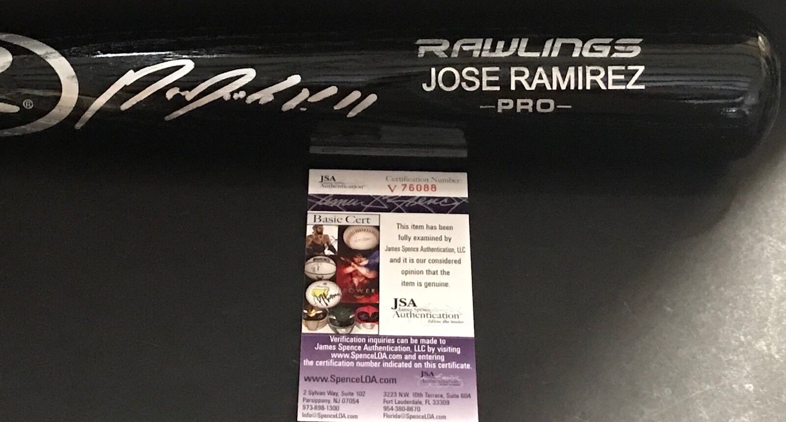Jose Ramirez Cleveland Indians JSA COA Autographed Signed Pro Model Bat Black