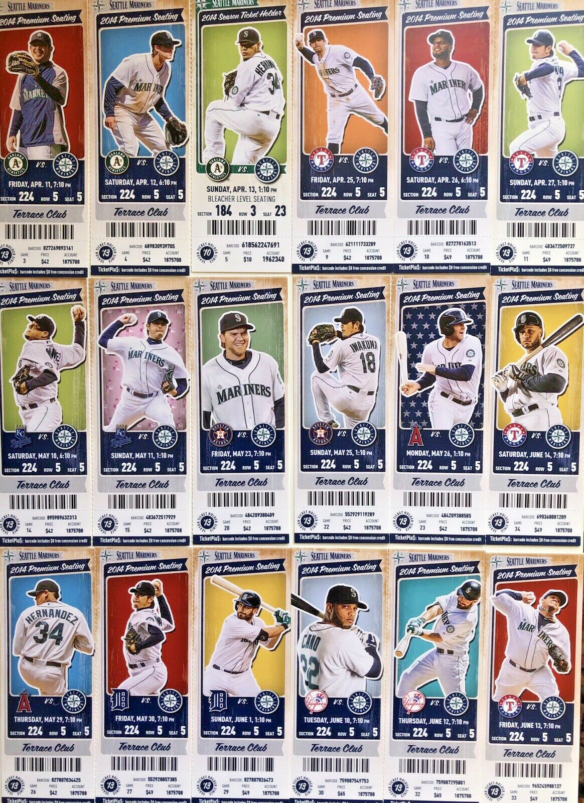 2010-2011-2012-2013-2014 Seattle Mariners Season Ticket Stubs - Mint Condition