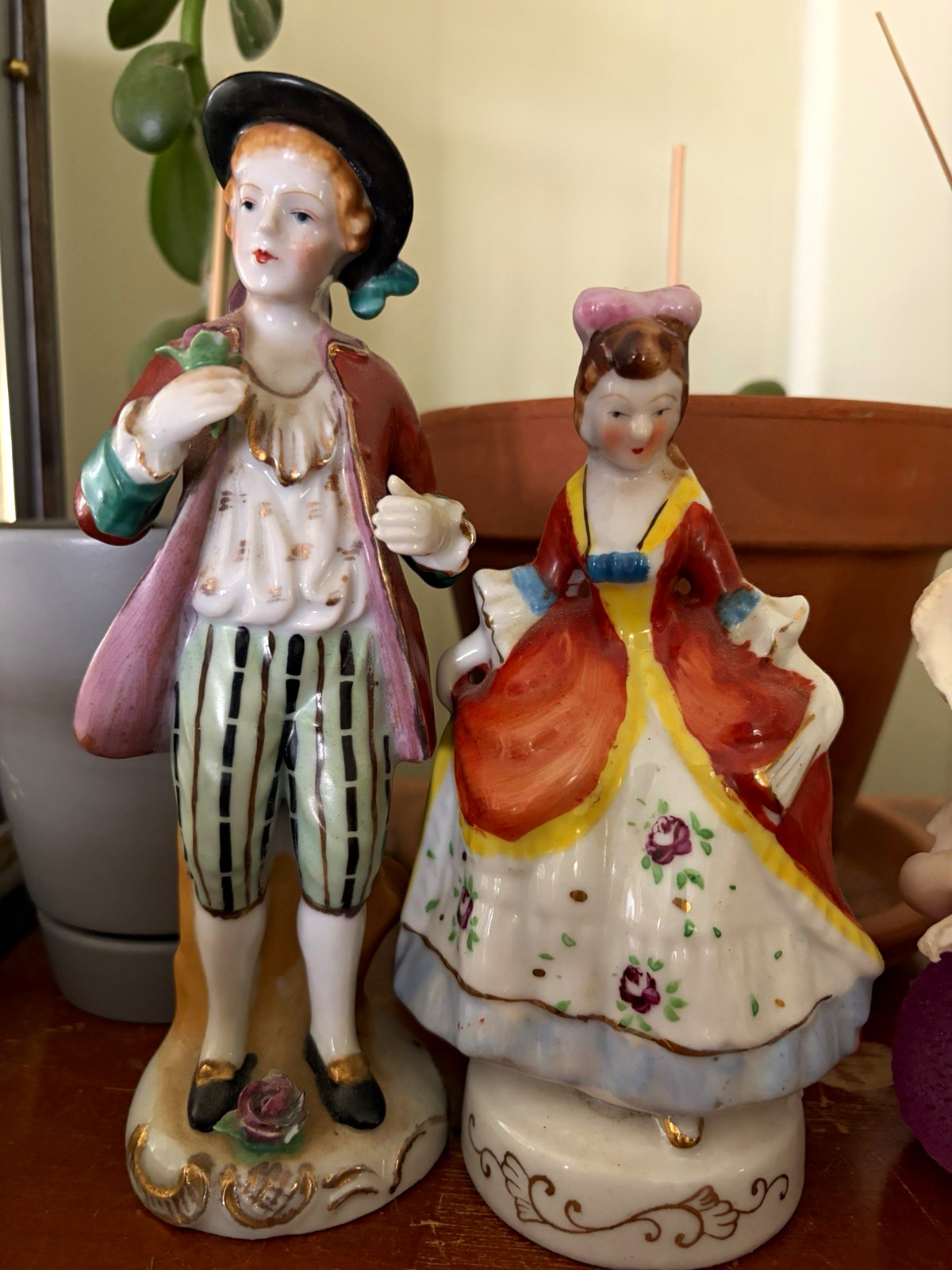 Occupied Japan Hand Painted Porcelain Glazed Couple Figurines Set of 2 Occupied Japan Hand Painted Porcelain Glazed Couple Figurines Set of 2
