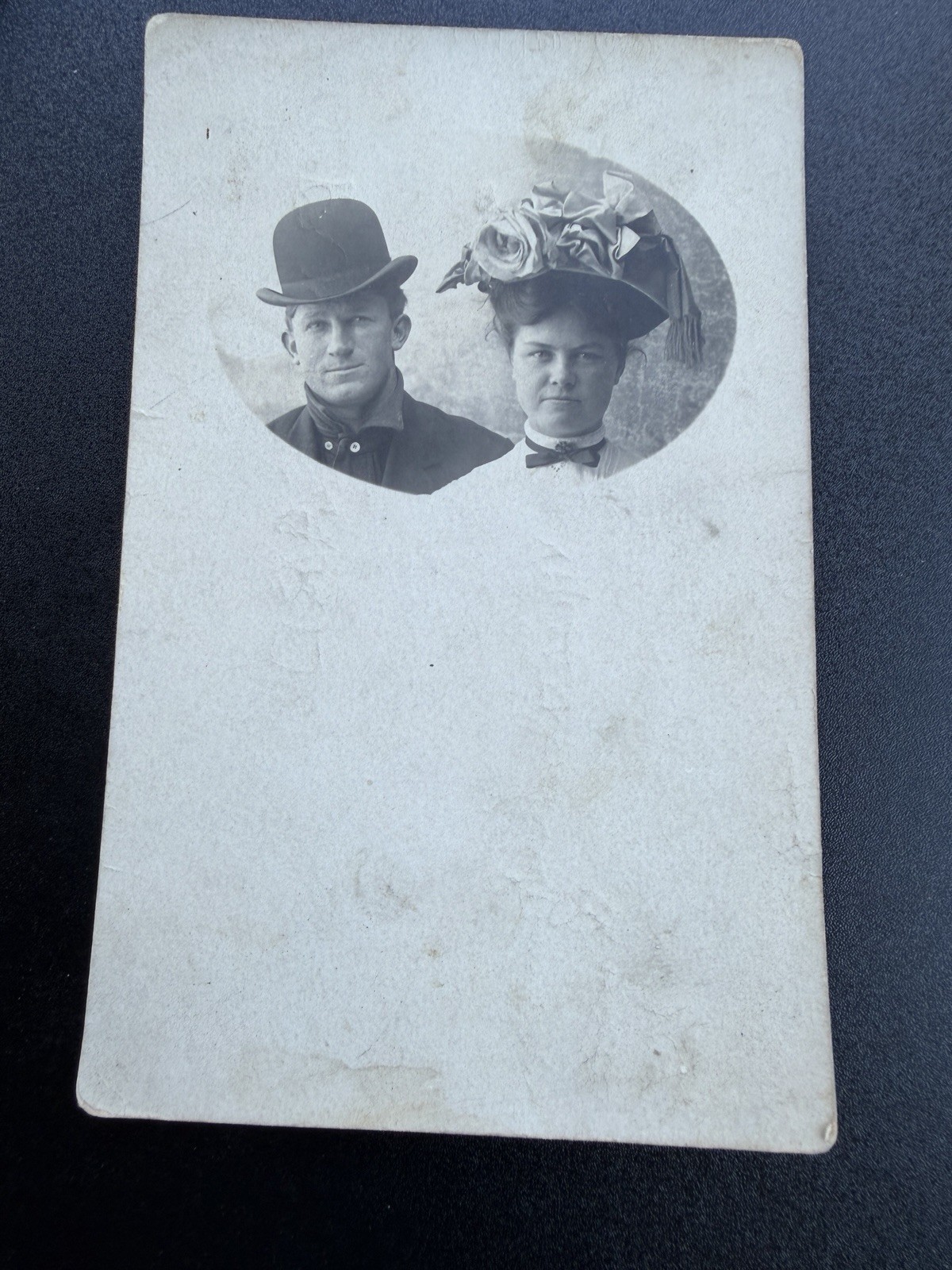 Antique 1910s RPPC Real Photo Postcard Edwardian Couple Portrait, Nebraska Hat