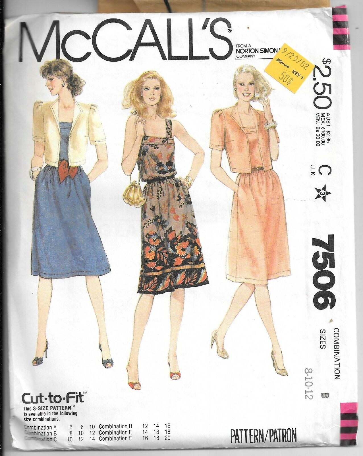 McCall\'s 7506, Vintage Sewing Pattern, Sizes 8-10-12 Misses\' Jacket and Dress