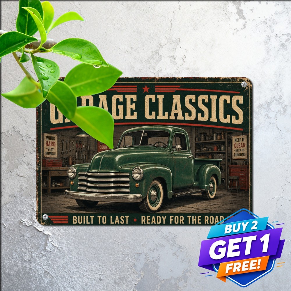 Vintage Green Farm Truck Sign Waterproof Classic Pickup Tin Metal Wall Plaque