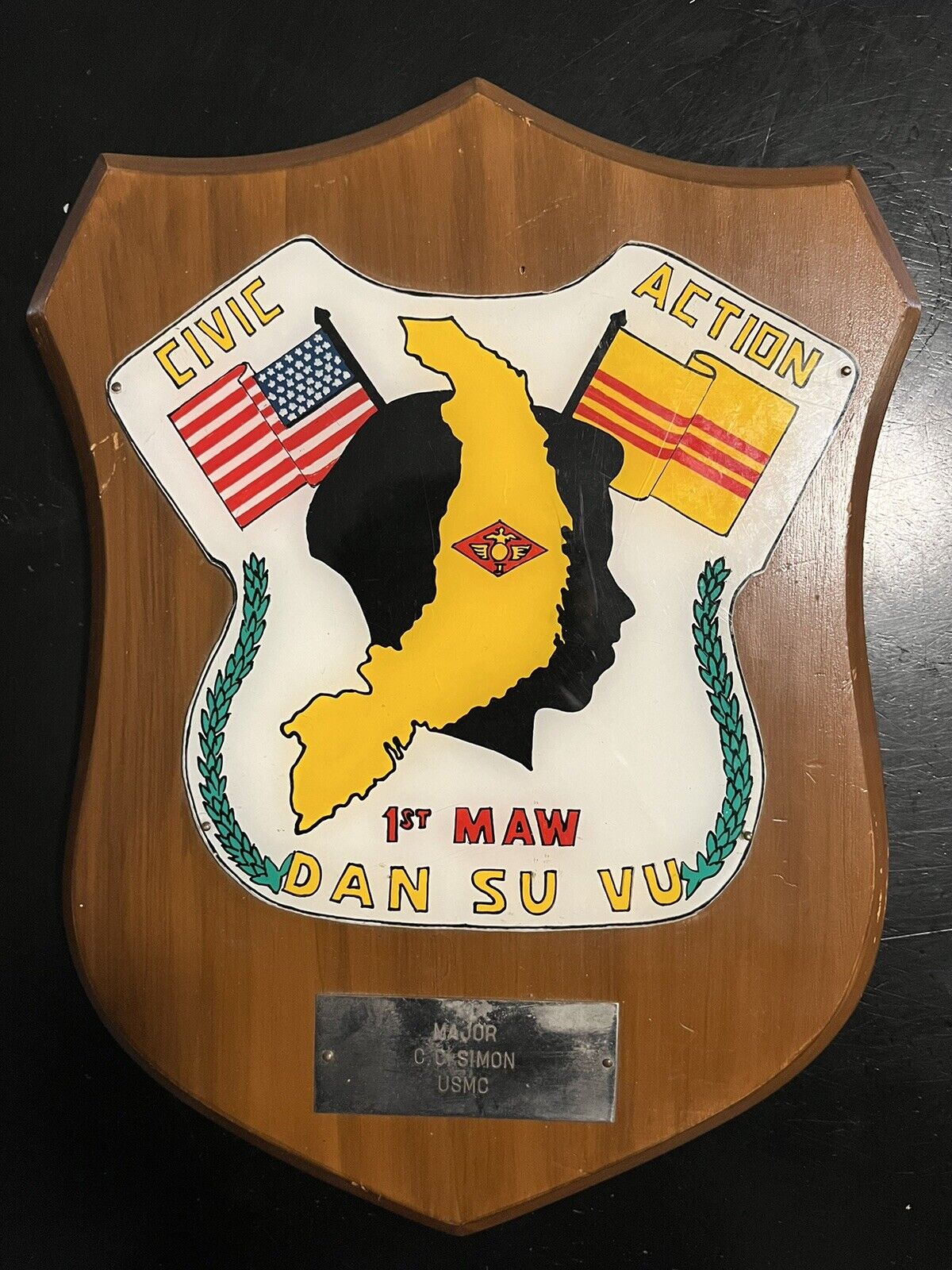 Guaranteed Original Vietnam War USMC 1st Marine Air Wing MAW Civic Action Plaque