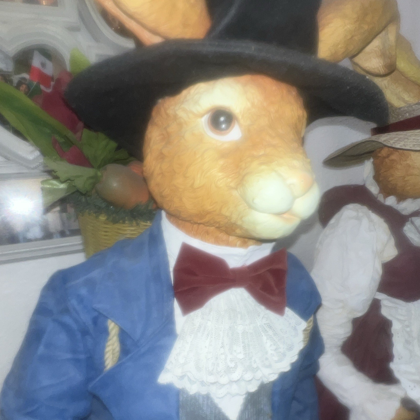 Vtg Large Victorian Easter Bunny Rabbit Couple Figures 31” Spring Decor FLAWS Vtg Large Victorian Easter Bunny Rabbit Couple Figures 31” Spring Decor FLAWS