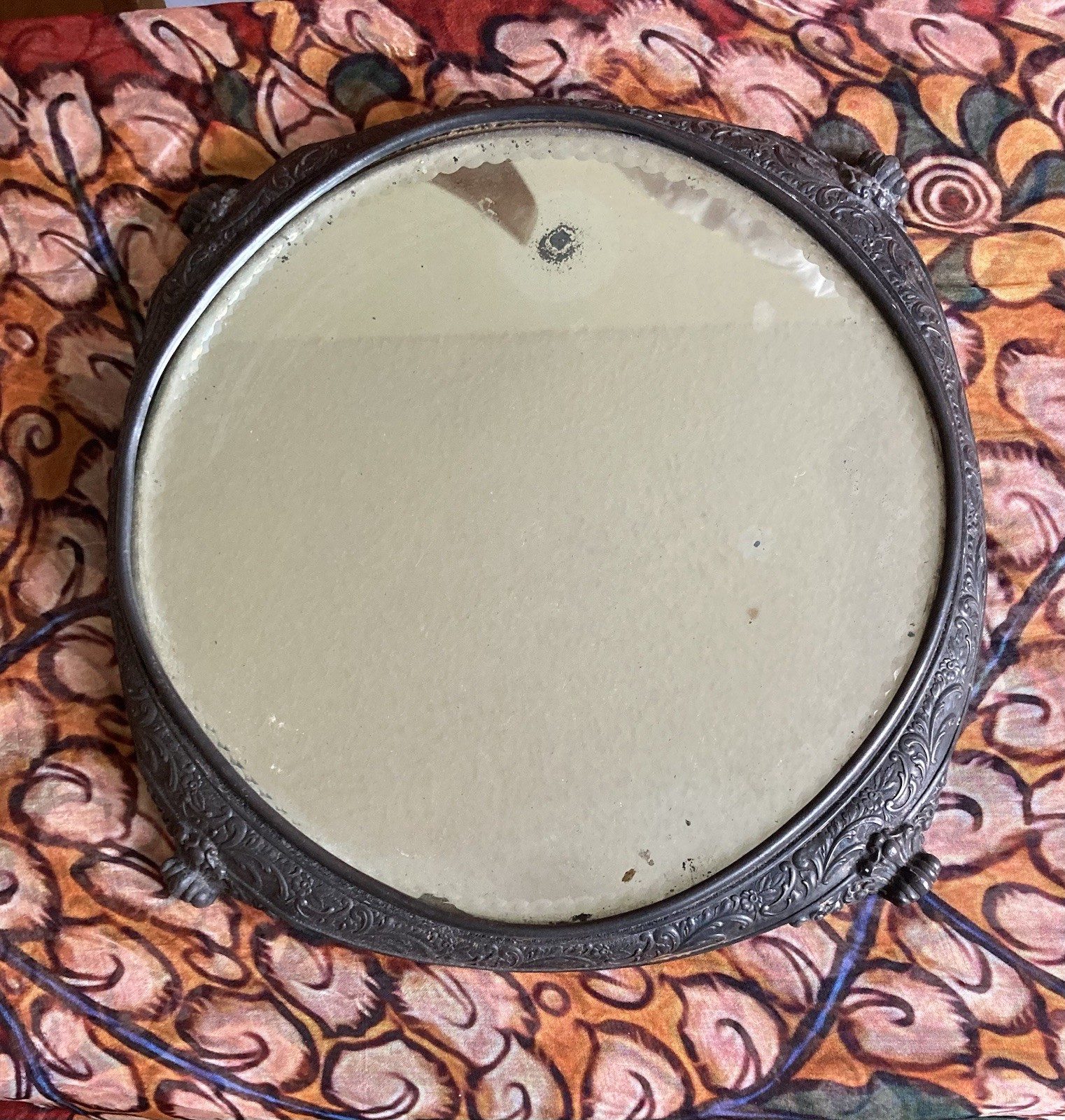 Antique Beveled Mirror Silver Plated Repousse Vanity Plateau Cake Plate Antique Beveled Mirror Silver Plated Repousse Vanity Plateau Cake Plate