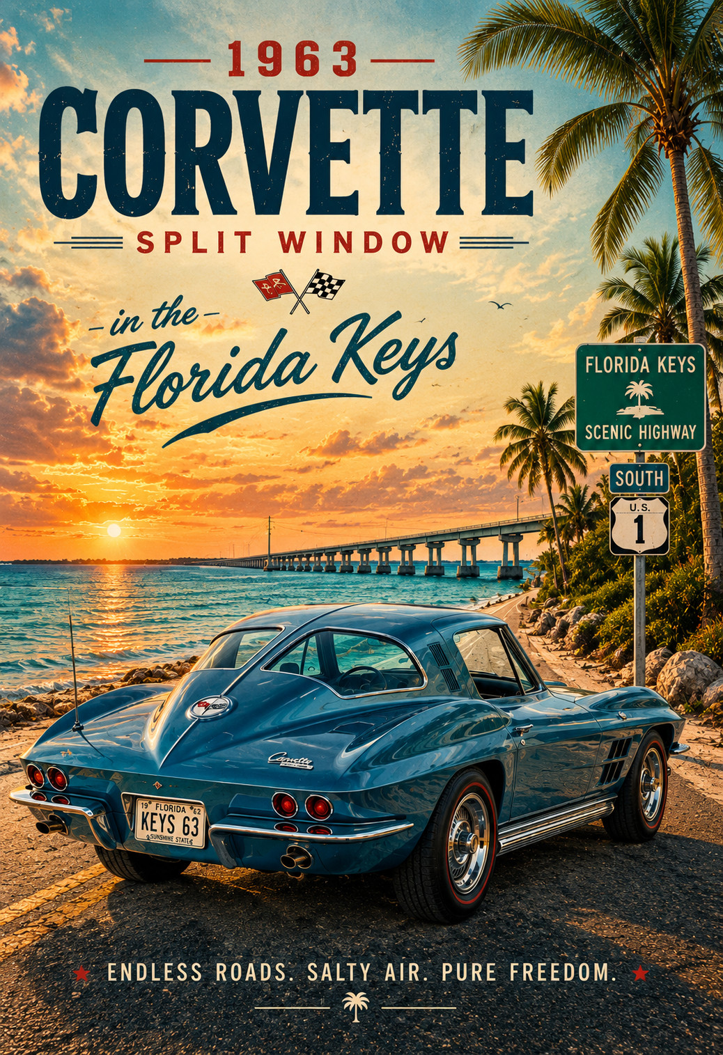 1963 Corvette Split Window Florida Keys Vintage Car Poster 13x19 Wall Art 1963 Corvette Split Window Florida Keys Vintage Car Poster 13x19 Wall Art