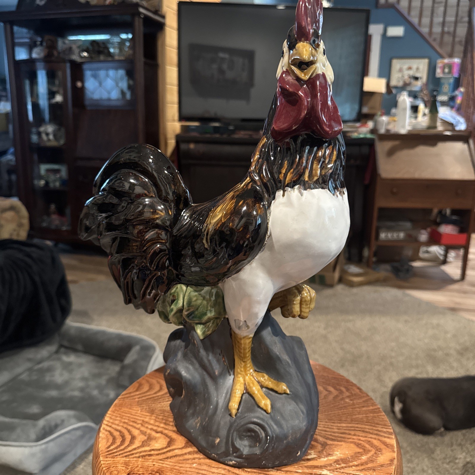 Large Chicken Rooster Figurine Statue Sculpture on Rock Base Display Decor Large Chicken Rooster Figurine Statue Sculpture on Rock Base Display Decor