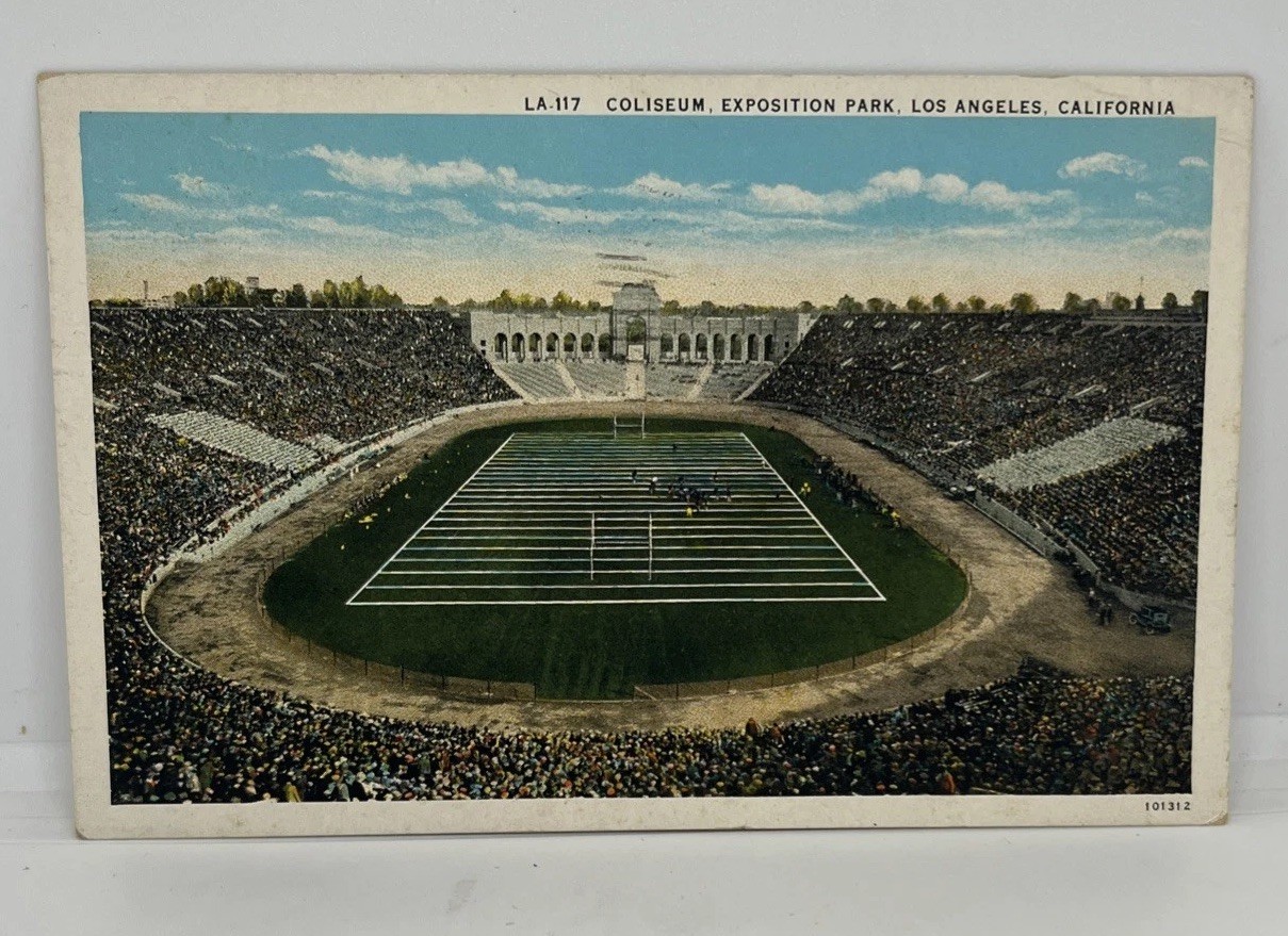 1930s Los Angeles Colosseum White Border Football Postcard LA-117 Posted LA Cali 1930s Los Angeles Colosseum White Border Football Postcard LA-117 Posted LA Cali