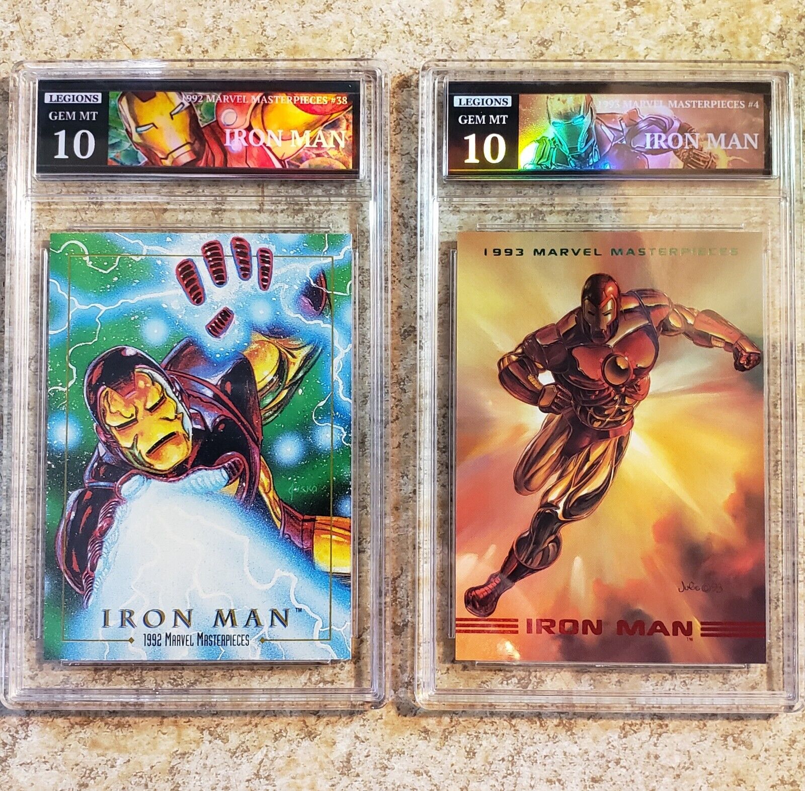 1992/93, Marvel Masterpieces, Ironman pair,  Legions 10 Gem Mint.