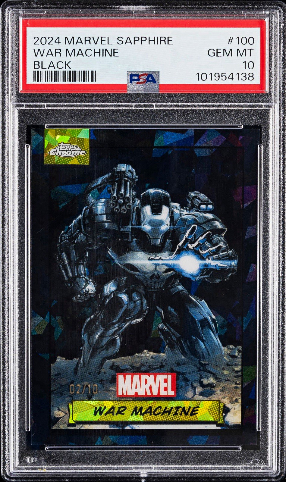 Topps 2024 Marvel chrome Sapphire War Machine #100 Black Parallel /10 PSA 10 Topps 2024 Marvel chrome Sapphire War Machine #100 Black Parallel /10 PSA 10