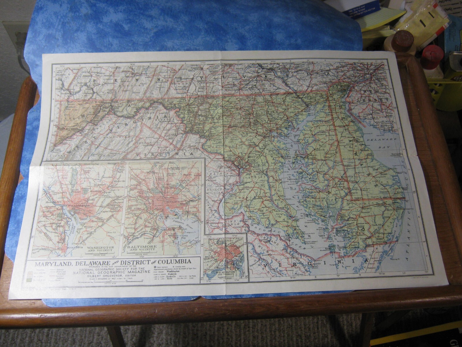 ANTIQUE MARYLAND, DELAWARE AND DISTRICT OF COLUMBIA MAP 1925 National Geographic
