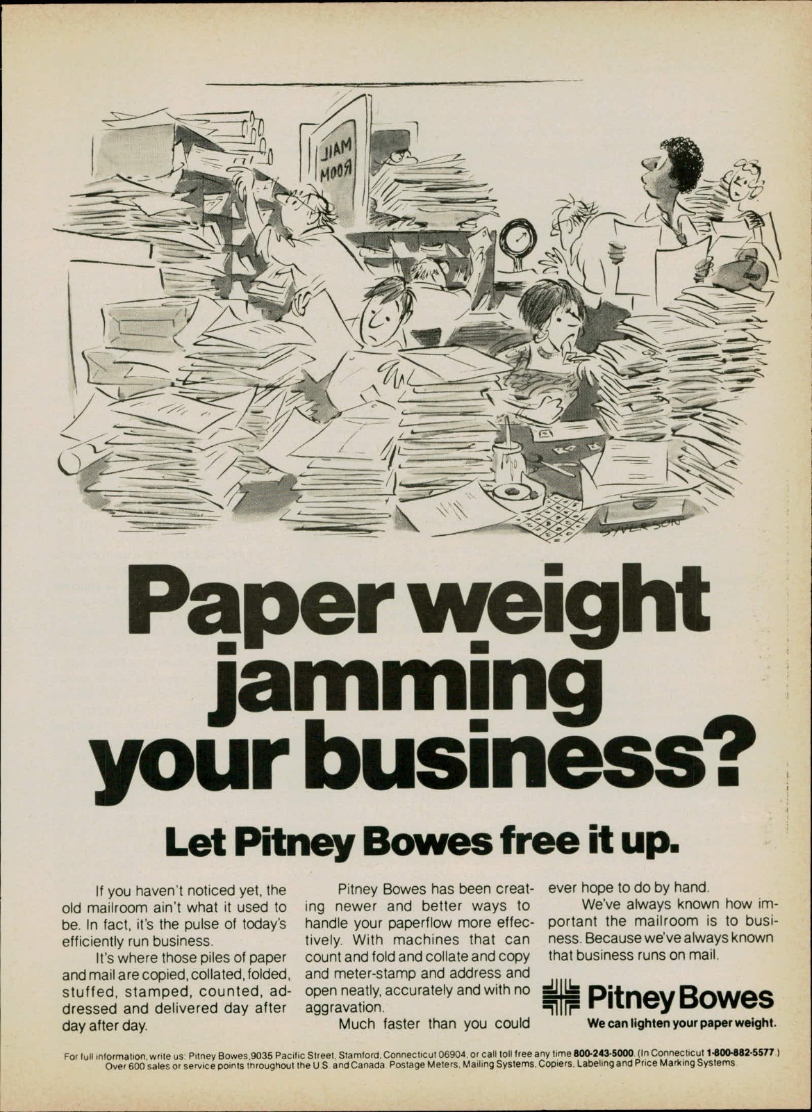 1978 Vtg Print Ad Pitney Bowes Office Equipment Cluttered Mailroom Illustration 1978 Vtg Print Ad Pitney Bowes Office Equipment Cluttered Mailroom Illustration