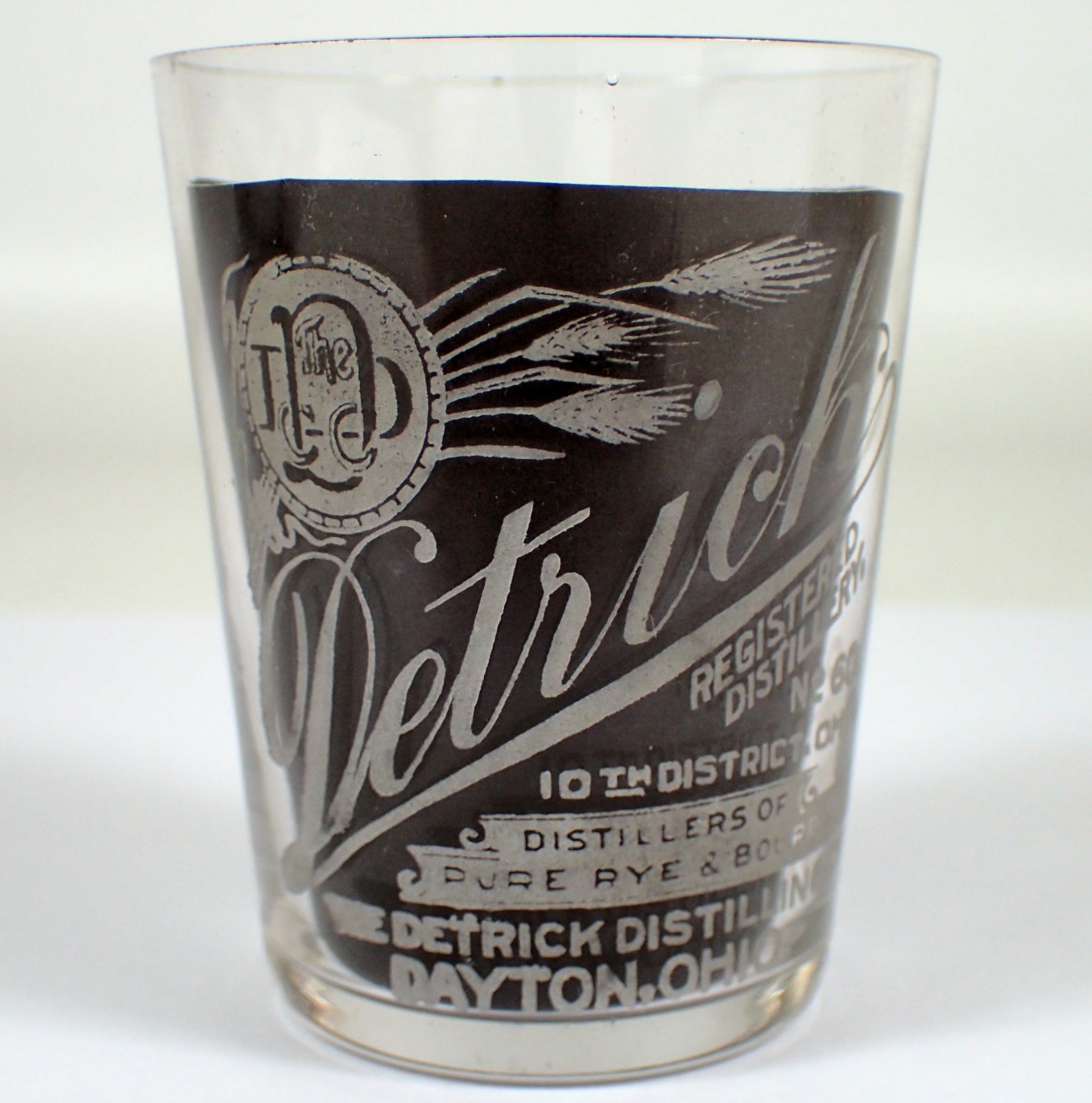 Antique Shot Glass Pre-Prohibition DETRICK Dayton Ohio Rye Bourbon Acid Etched Antique Shot Glass Pre-Prohibition DETRICK Dayton Ohio Rye Bourbon Acid Etched