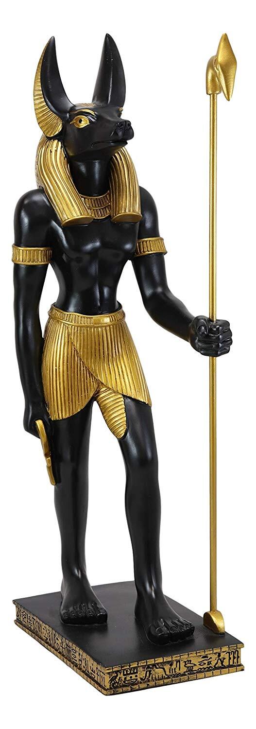 Large Egyptian God Of The Dead Mummification Anubis With Was Staff Statue 21.5 Large Egyptian God Of The Dead Mummification Anubis With Was Staff Statue 21.5