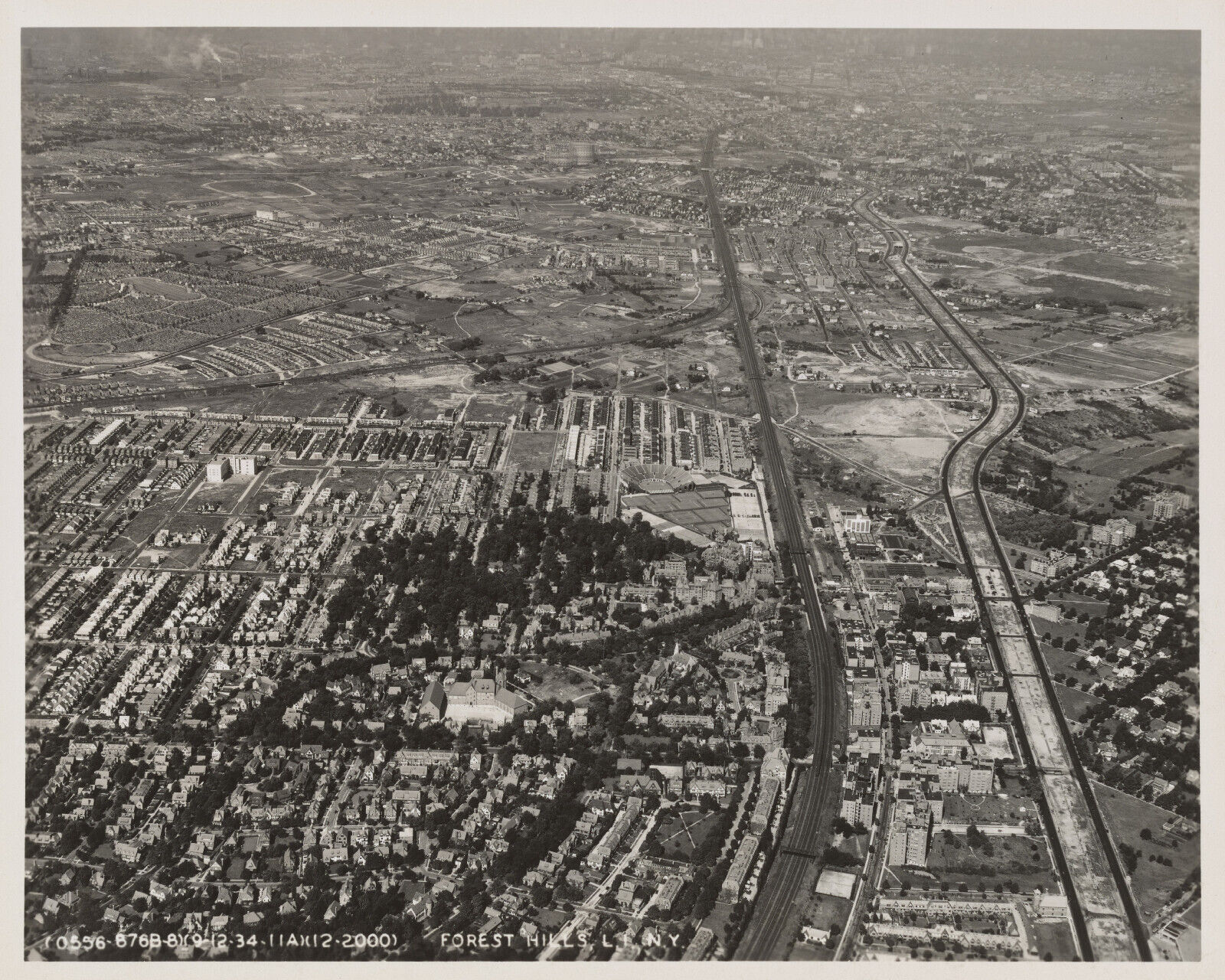 Old 8X10 Photo, 1930's Aerial View Forest Hills New york 68145477
