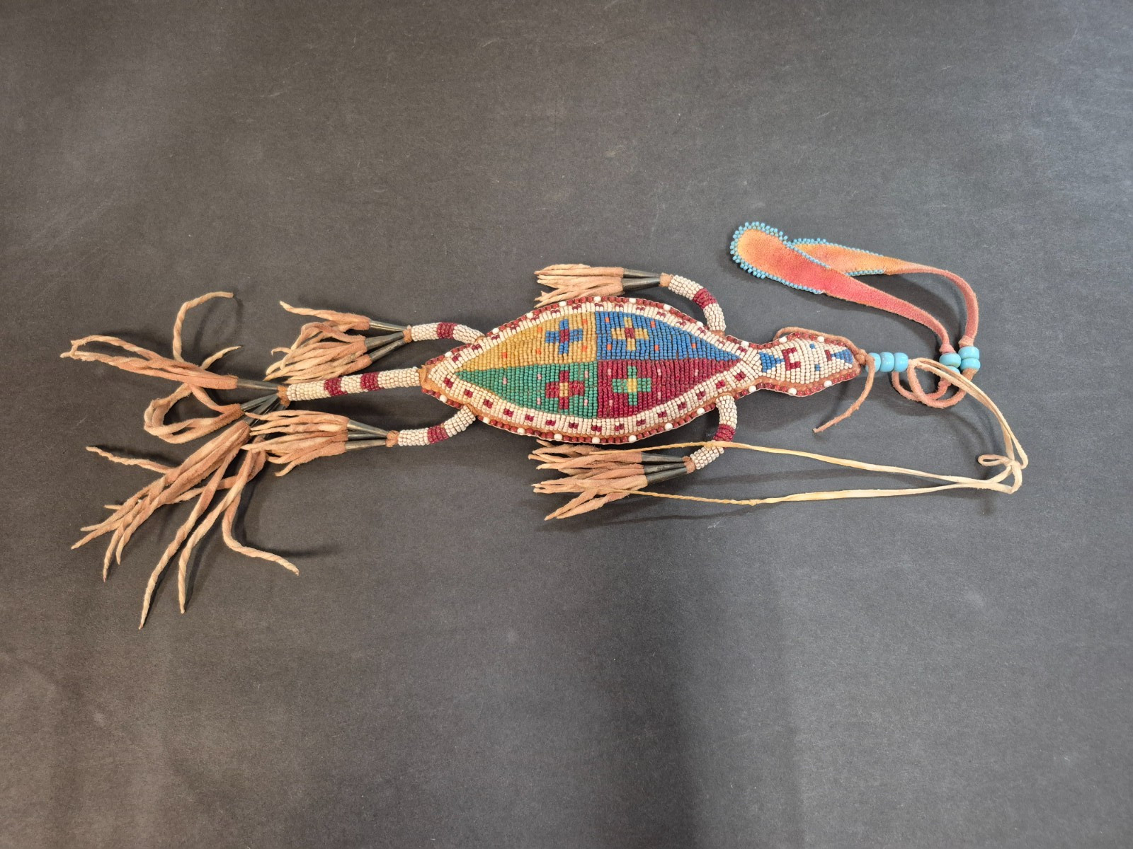 Beaded Native American Lizard Fetish with Beaded Tail Beaded Native American Lizard Fetish with Beaded Tail