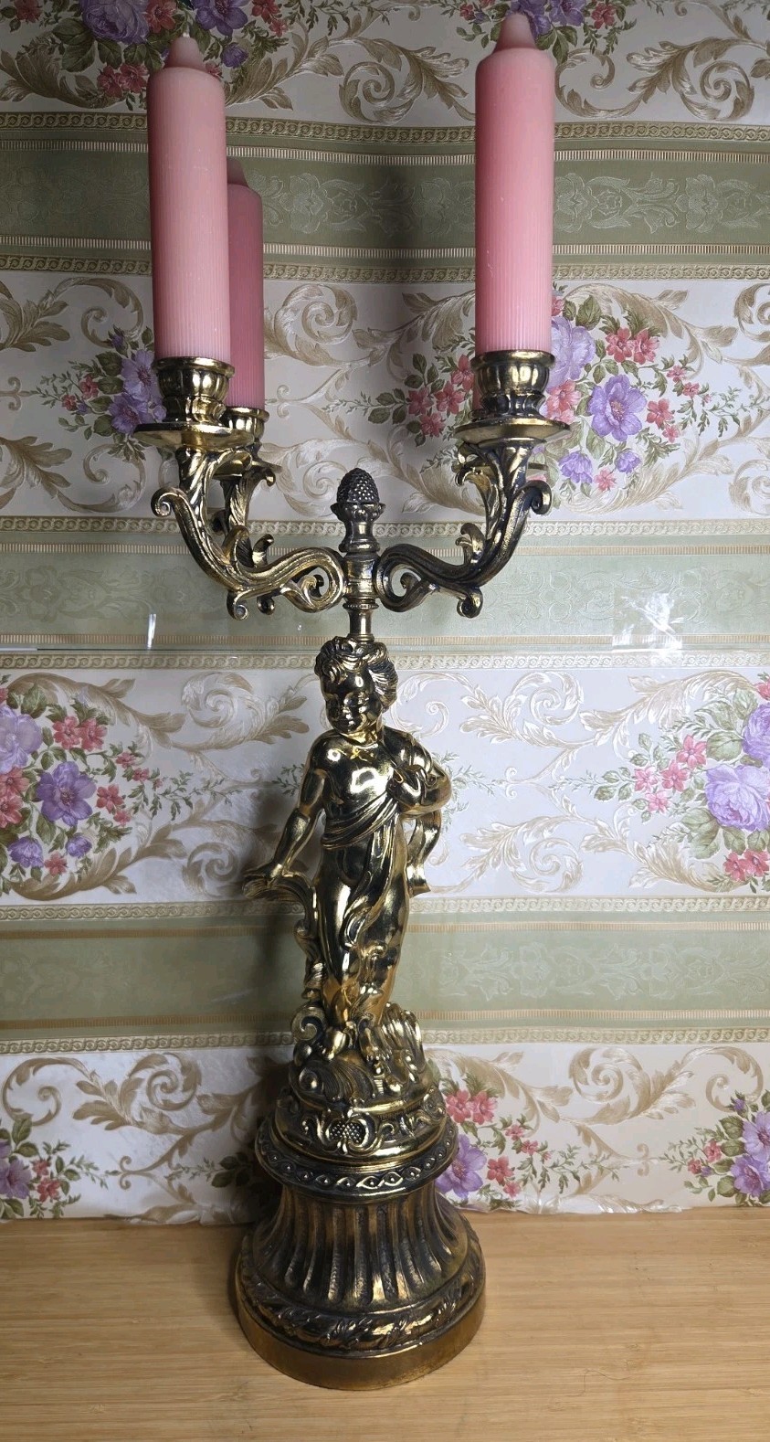 Vintage Bronze Four Arm Candelabra Carried by a Cherub / Putti On Base . NICE Vintage Bronze Four Arm Candelabra Carried by a Cherub / Putti On Base . NICE
