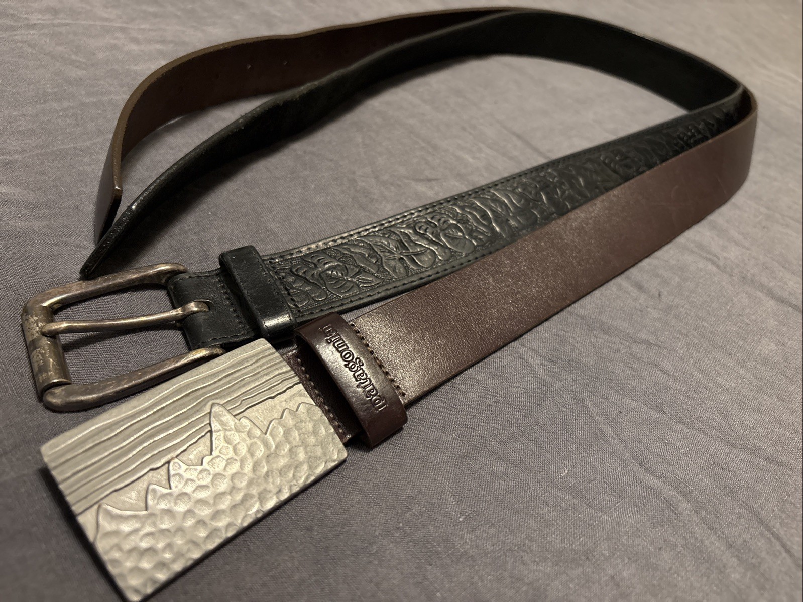 2 Patagonia Vintage Leather Belts Fitzroy Skyline Buckle Tooled Western Size 36 2 Patagonia Vintage Leather Belts Fitzroy Skyline Buckle Tooled Western Size 36