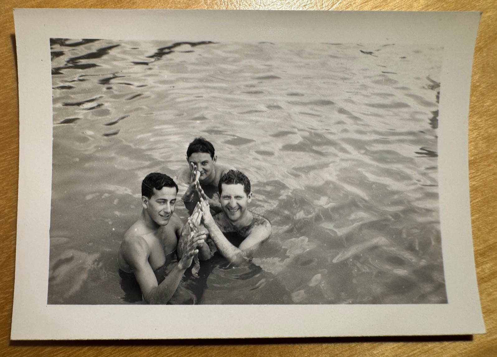 Shirtless AFFECTIONATE SWIMSUIT MEN RUBBING HANDS in WATER vtg 40s photo GAY INT Shirtless AFFECTIONATE SWIMSUIT MEN RUBBING HANDS in WATER vtg 40s photo GAY INT