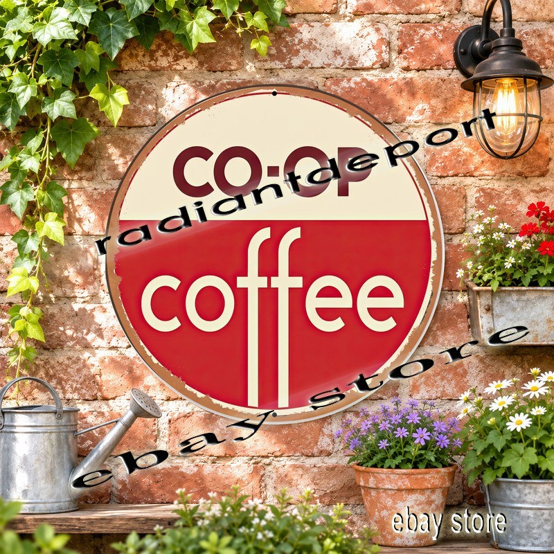 Cooperative Grocery Coffee Classic Coffee Advertising Round Metal Wall Sign 12in
