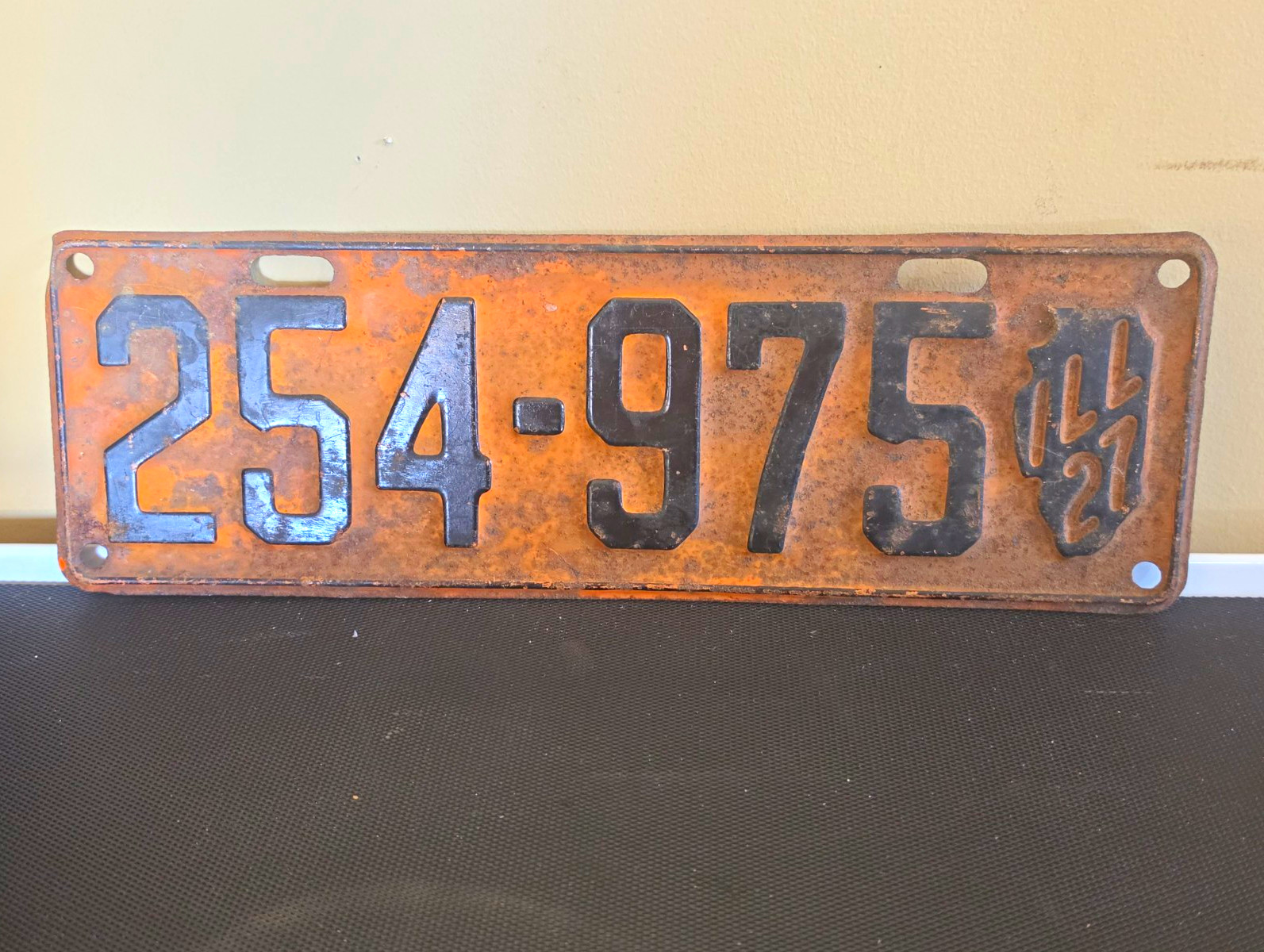 Vintage 1927 Illinois License Plate Antique Metal Garage Decor Black Orange Rare Vintage 1927 Illinois License Plate Antique Metal Garage Decor Black Orange Rare