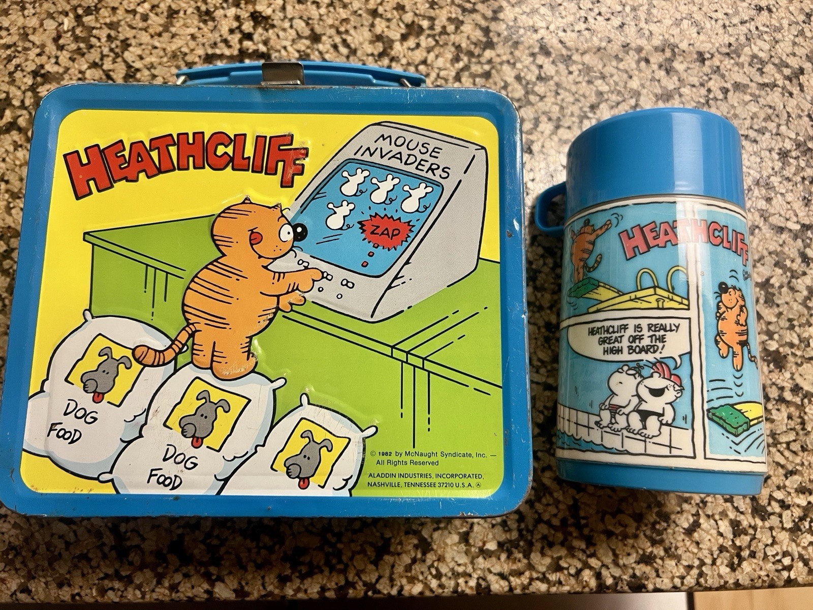 1982 Heathcliff Metal Lunchbox with Thermos Vintage 80s 1982 Heathcliff Metal Lunchbox with Thermos Vintage 80s