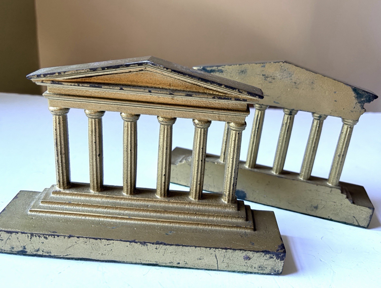 6 Column HL Judd Pair Antique Cast iron Bronze Parthenon Architecture Bookends
