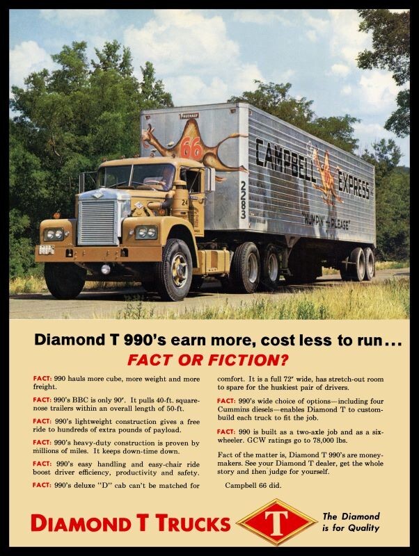 1962 Diamond T Truck Campbell Express Rig New Metal Sign: 9x12\