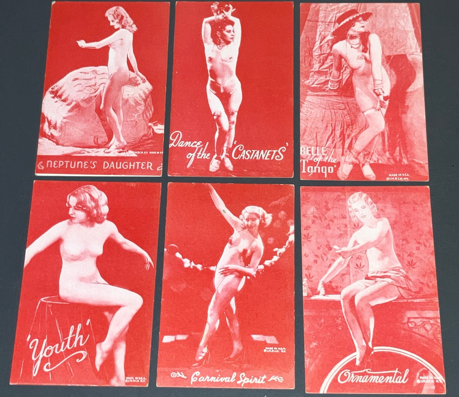 6 Vintage 1940s Mutoscope Arcade Cards Red Tint Pin-Up Art Nudes I.M.R. Co. Lot 6 Vintage 1940s Mutoscope Arcade Cards Red Tint Pin-Up Art Nudes I.M.R. Co. Lot