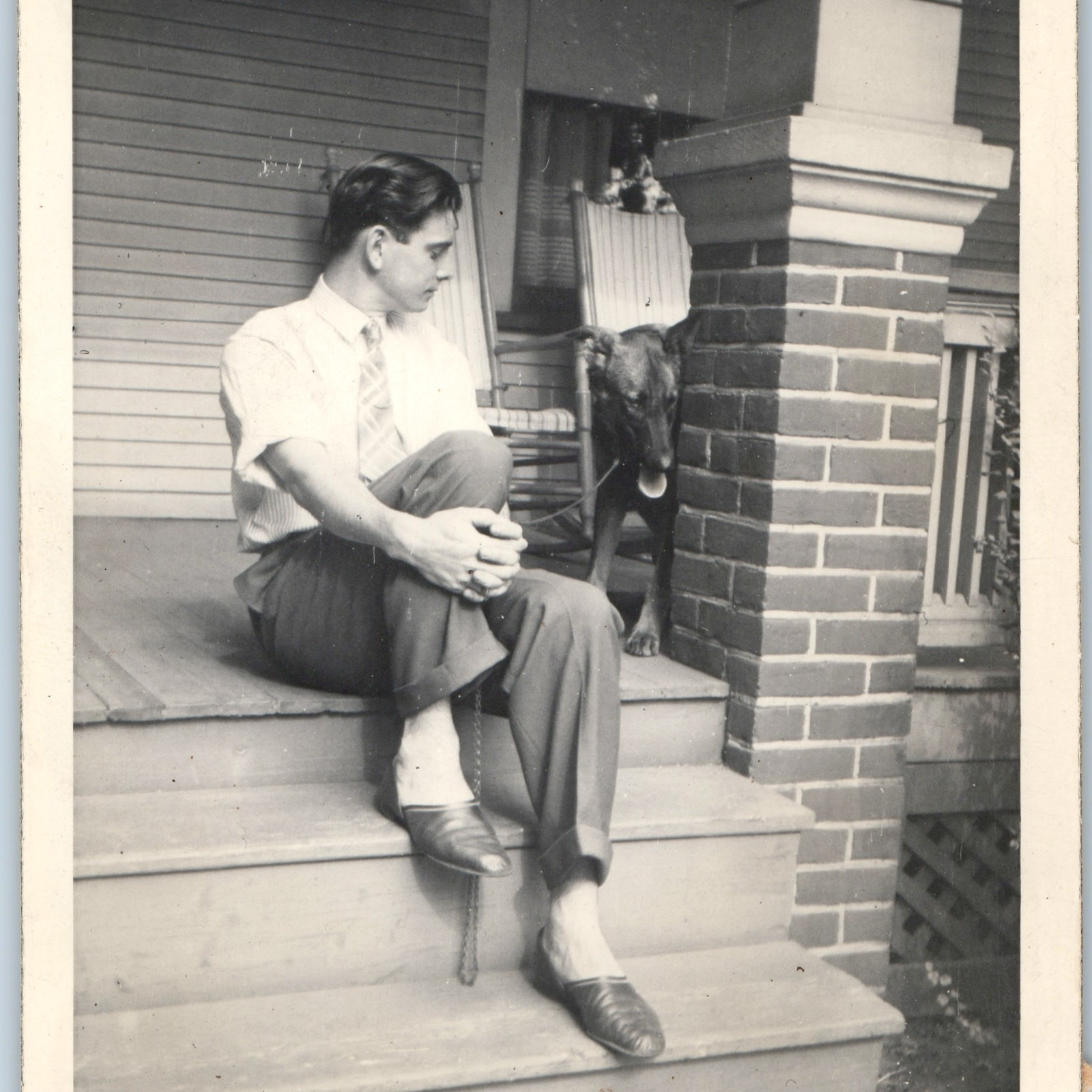 c1940s Handsome Man Porch German Shepherd Dog Pet 5 c1940s Handsome Man Porch German Shepherd Dog Pet 5