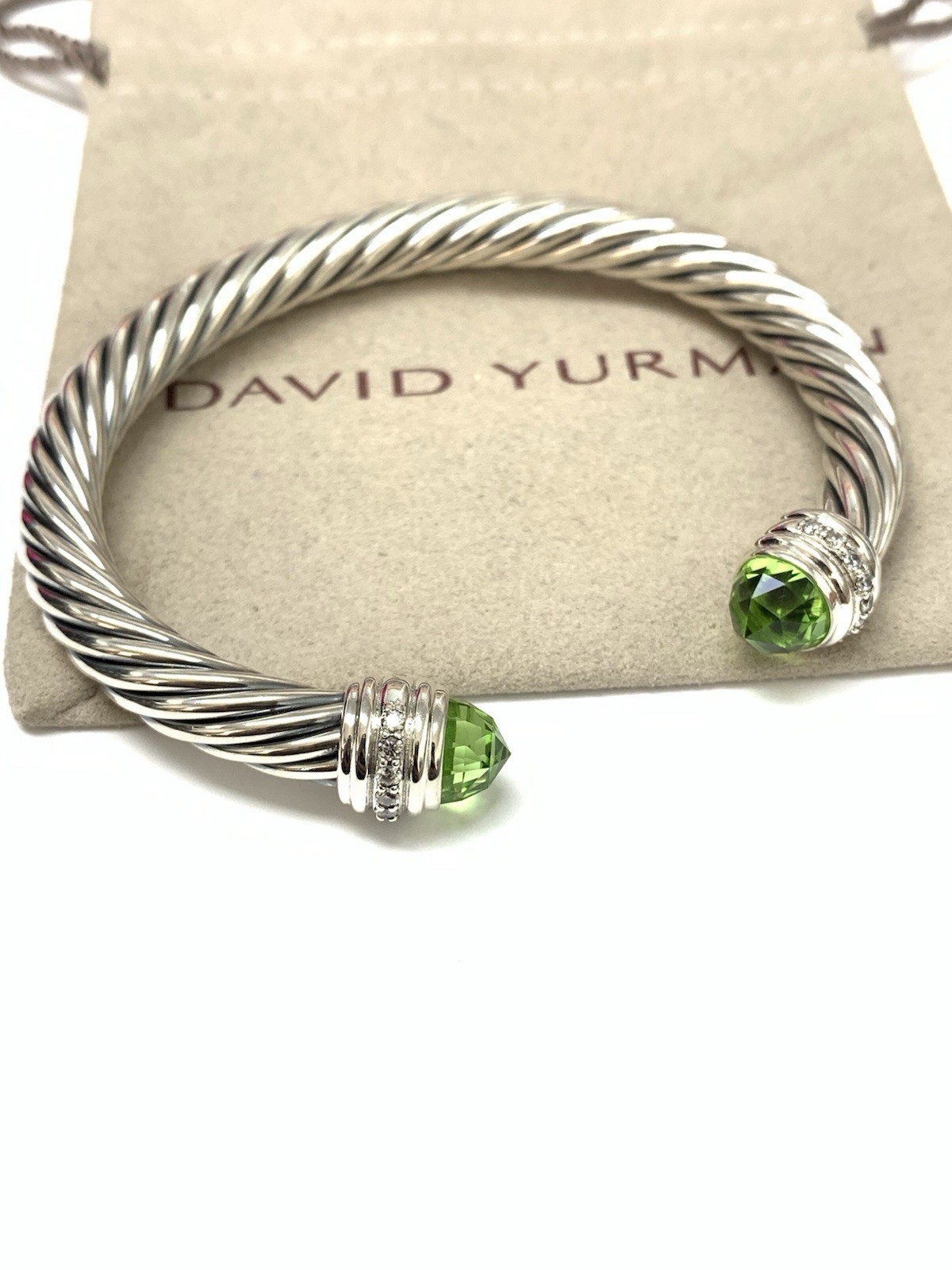 David Yurman 7mm Cable Classics Bracelet 925 Silver With Peridot & Diamonds David Yurman 7mm Cable Classics Bracelet 925 Silver With Peridot & Diamonds