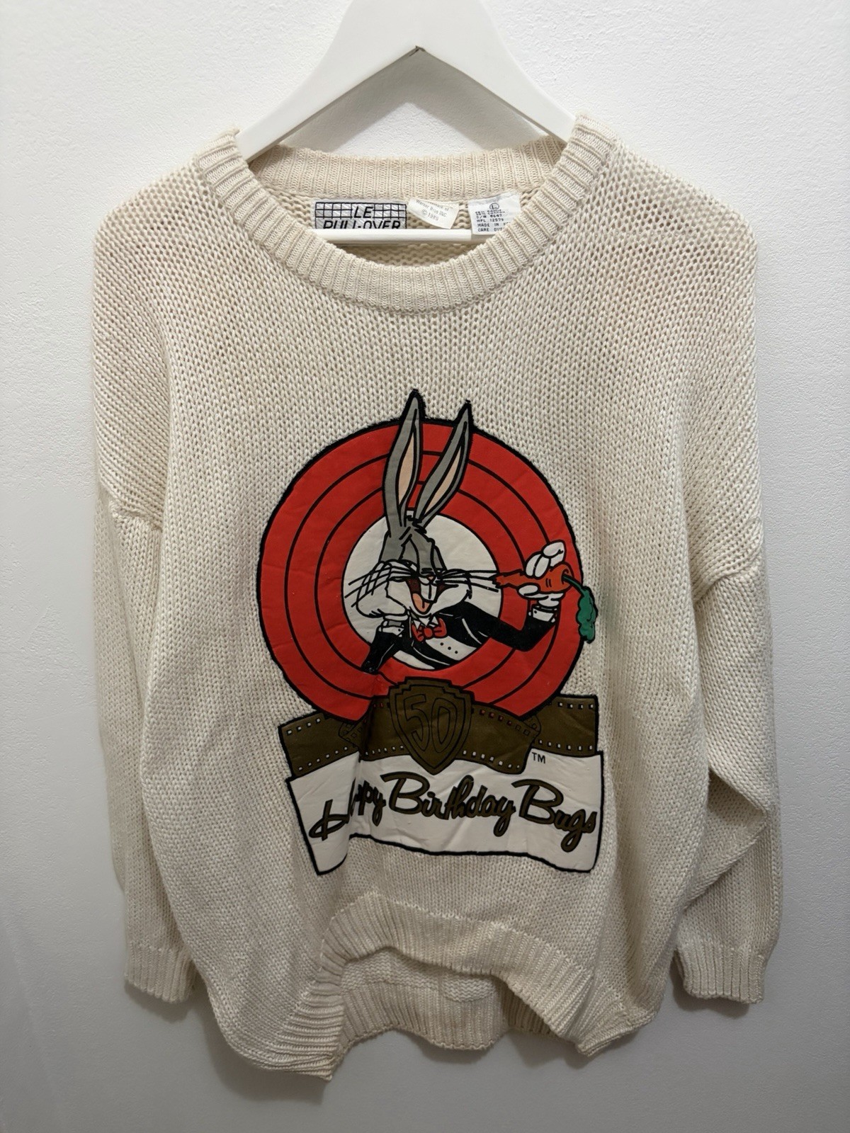 Vintage 1989 Bugs Bunny 50th Birthday Sweater Warner Bros Knit Happy Birthday L Vintage 1989 Bugs Bunny 50th Birthday Sweater Warner Bros Knit Happy Birthday L