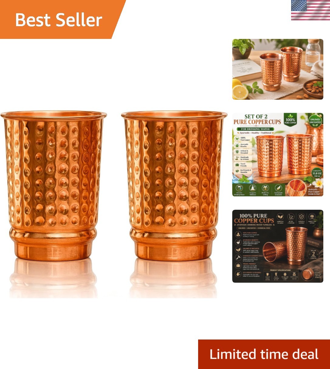 Lightweight 11.8 oz Copper Drinking Tumblers – Ayurvedic Health Set of 2
