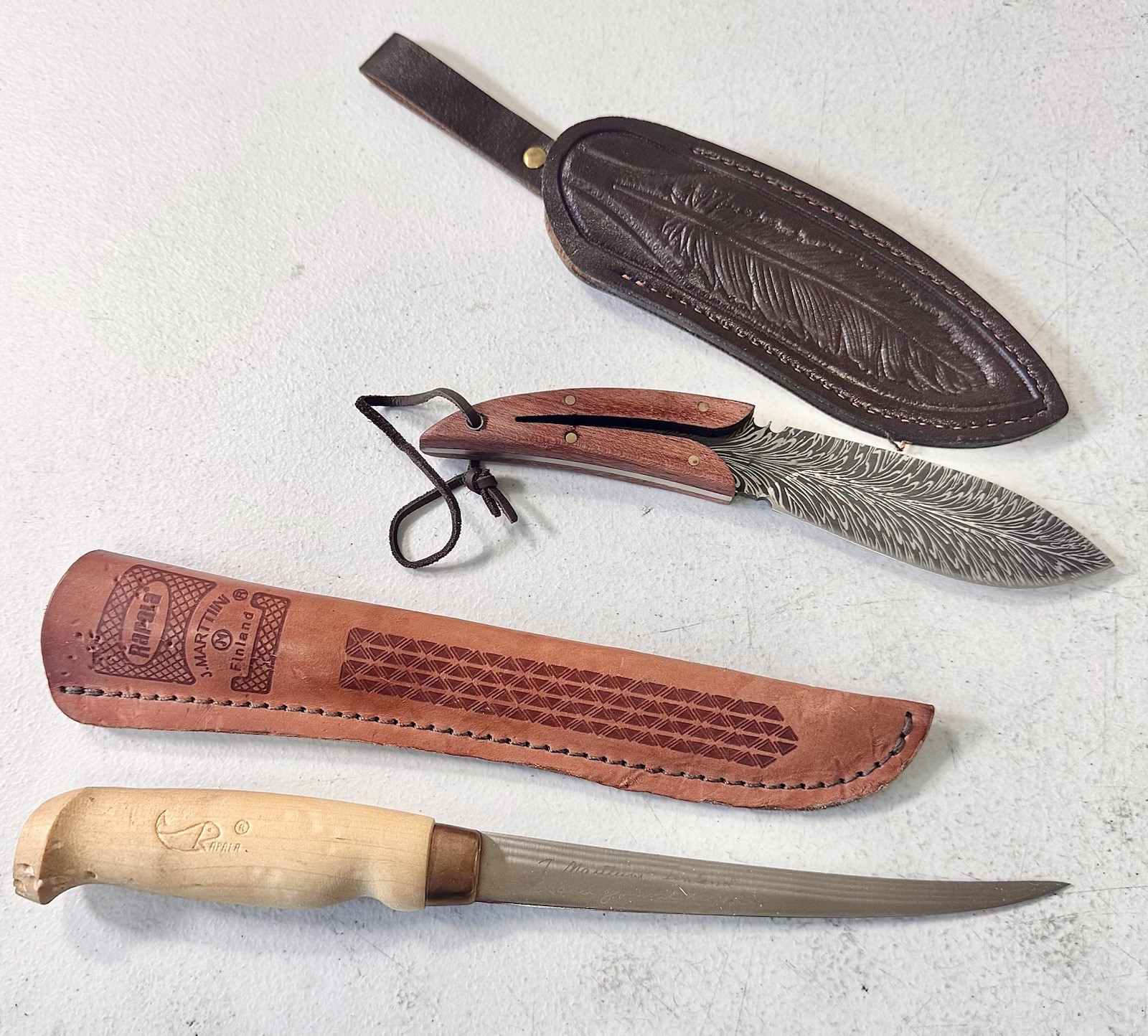 Vintage Rapala J Finland Fish N Fillet 10.5” Signed & Feather Damascus Style ￼