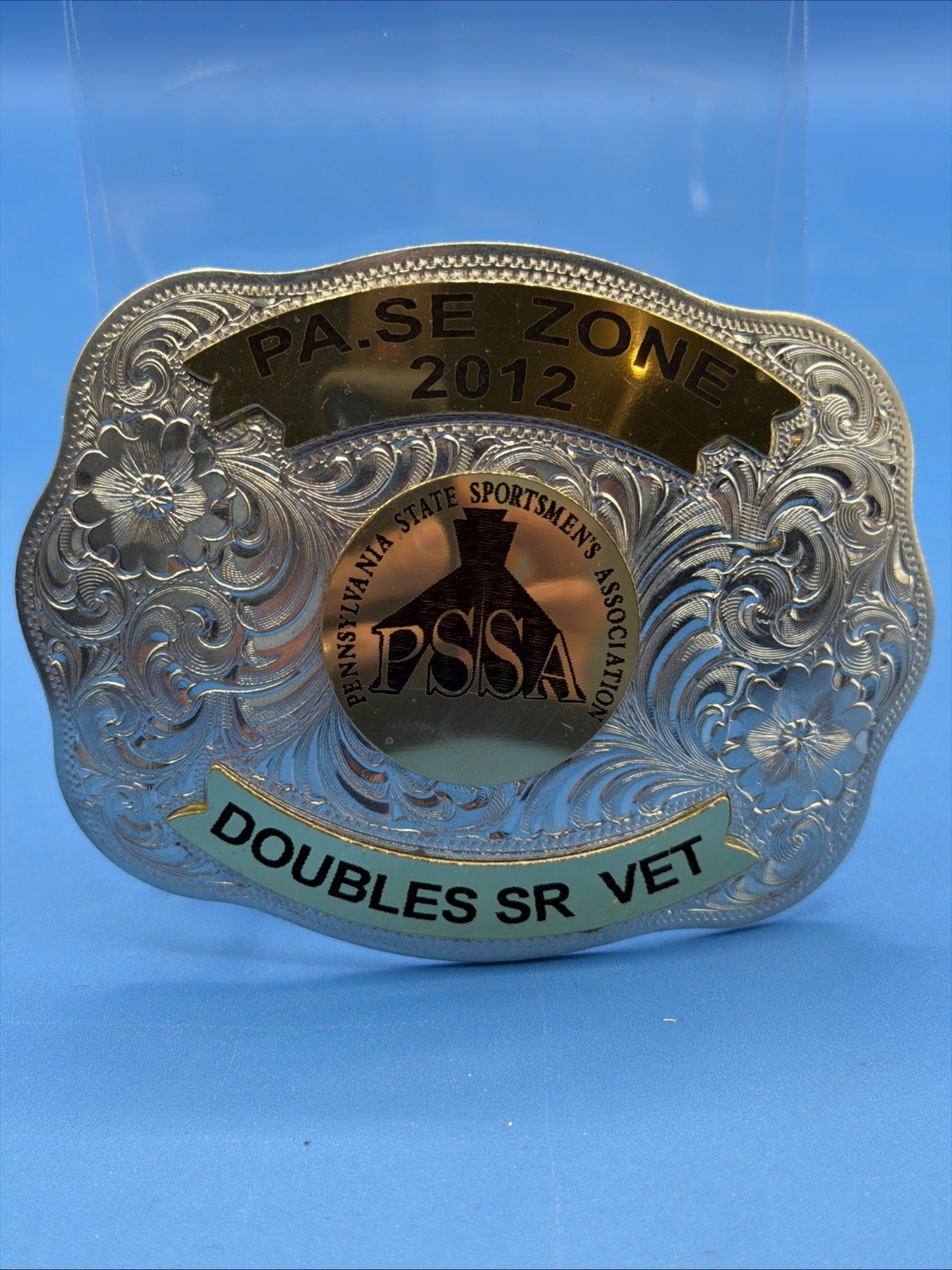2012 PSSA PA SE Zone Doubles Sr Vet Trapshooting Trophy Belt Buckle 2012 PSSA PA SE Zone Doubles Sr Vet Trapshooting Trophy Belt Buckle