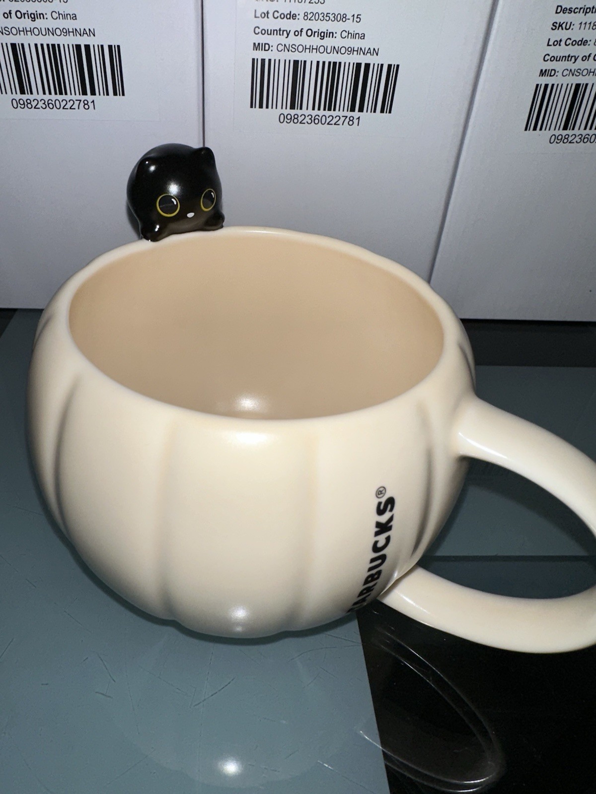 Starbucks Halloween Ceramic Autumn Pumpkin Black Peep Cat Mug / NEW Starbucks Halloween Ceramic Autumn Pumpkin Black Peep Cat Mug / NEW