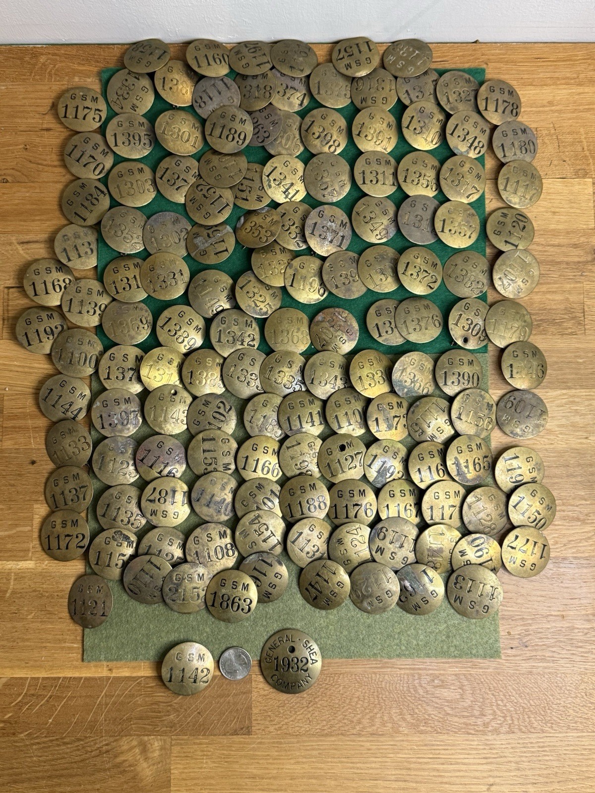 140 Hoover Dam Era Brass Tags – GSM & General Shea – Six Companies 1930s