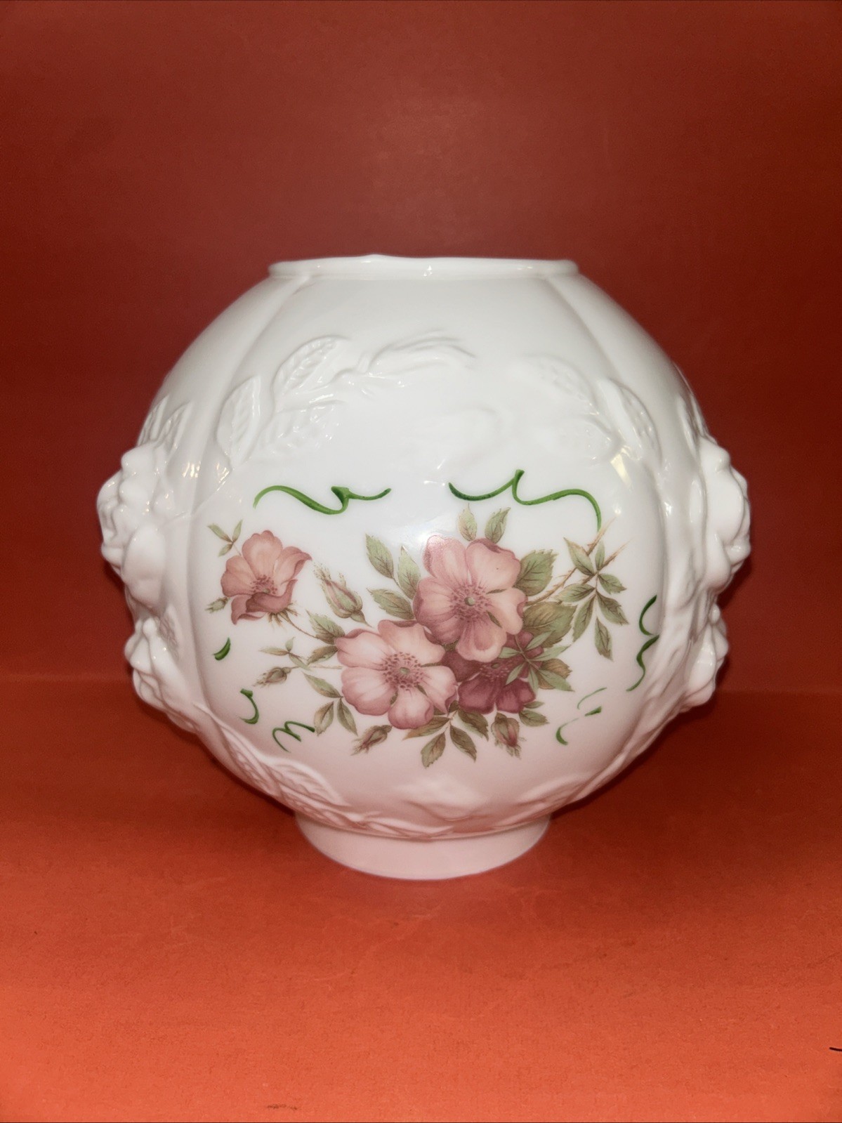 VTG Wild Rose Milk Glass Ball Oil Lamp Shade Replacement Globe Victorian/GWTW VTG Wild Rose Milk Glass Ball Oil Lamp Shade Replacement Globe Victorian/GWTW