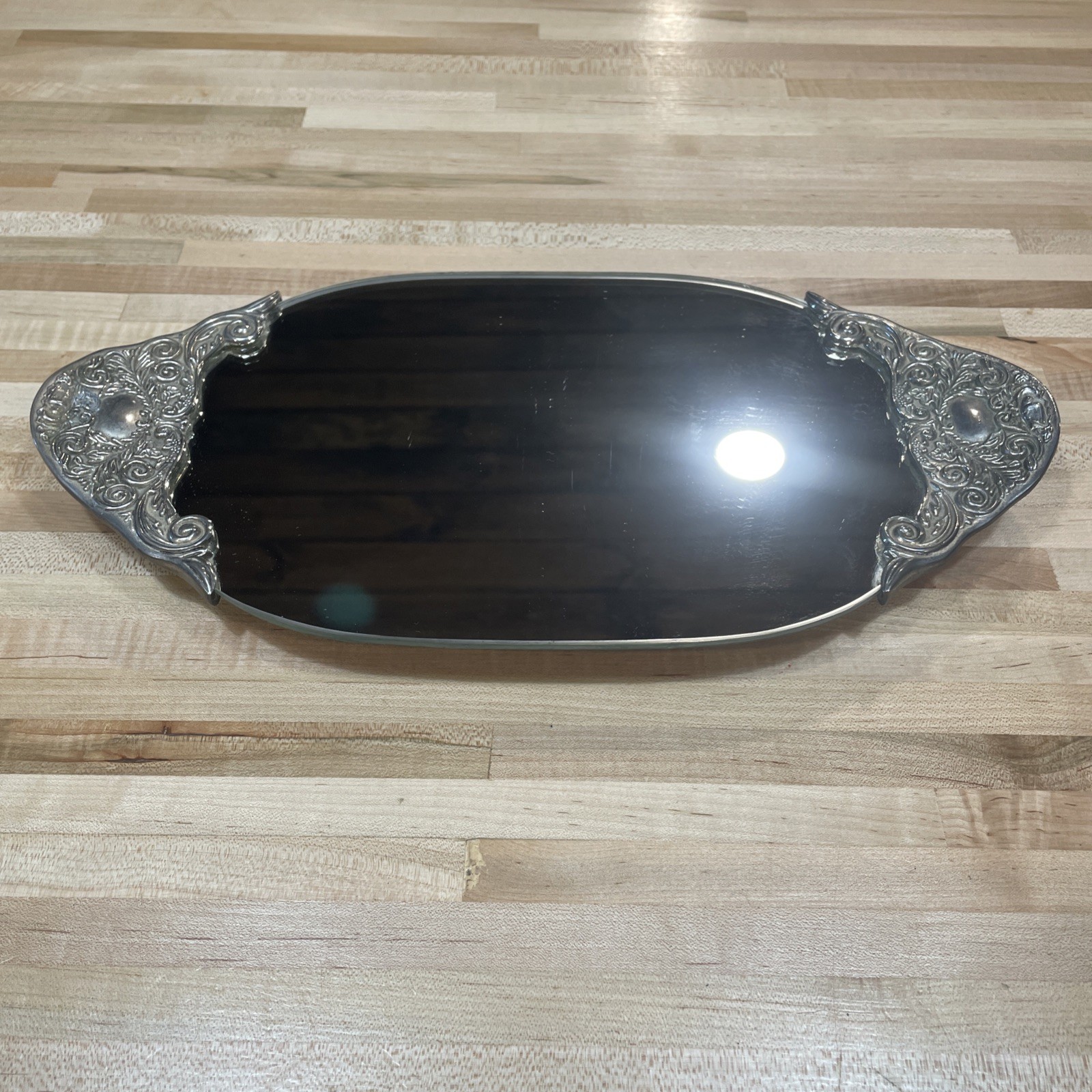 Vintage Oval Godinger Silver Art Co Vanity Mirror/Footed/Ornate Handles