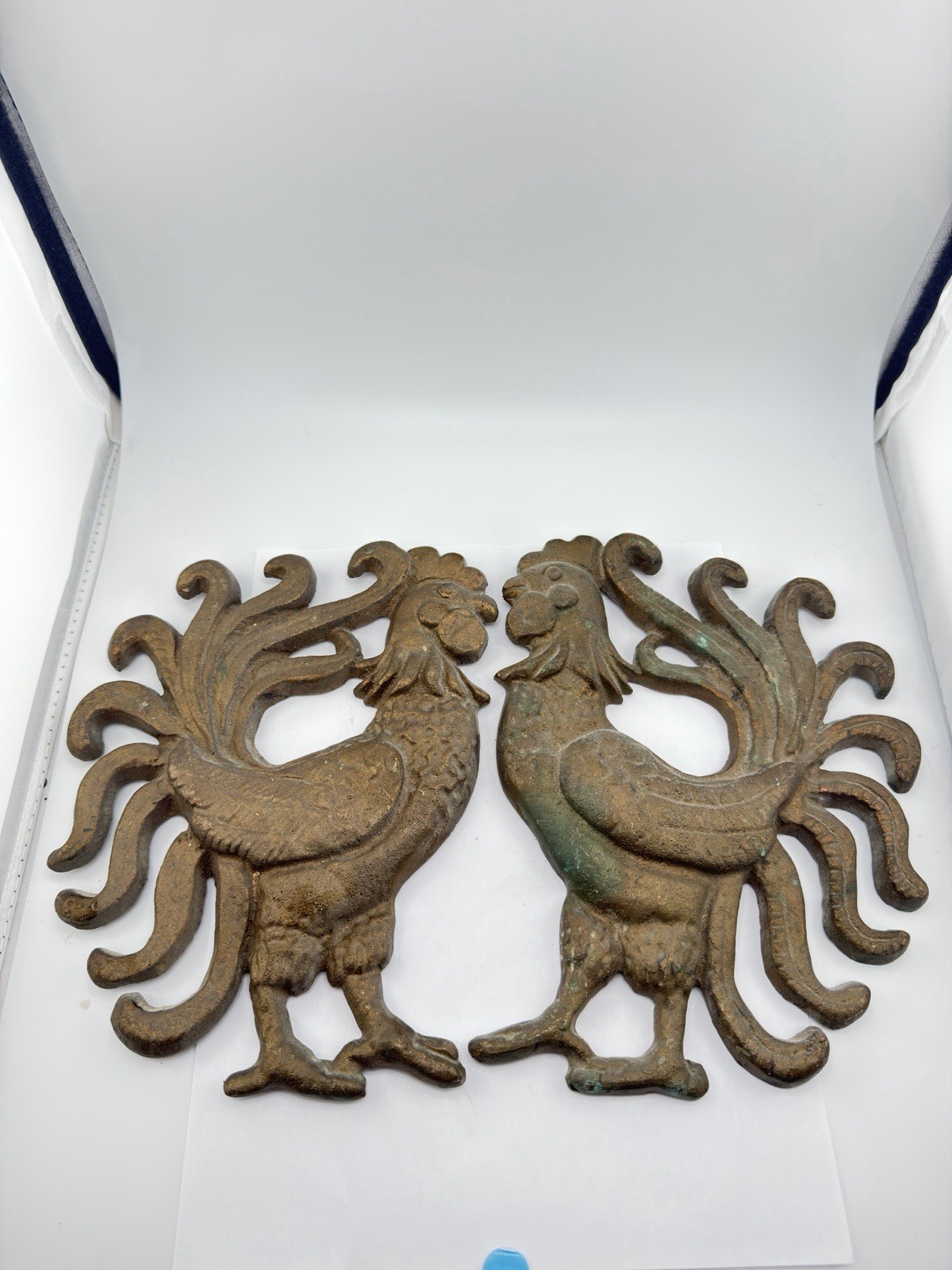 Vintage Pair of Heavy Brass Rooster Decorations Wall Art Vintage Pair of Heavy Brass Rooster Decorations Wall Art